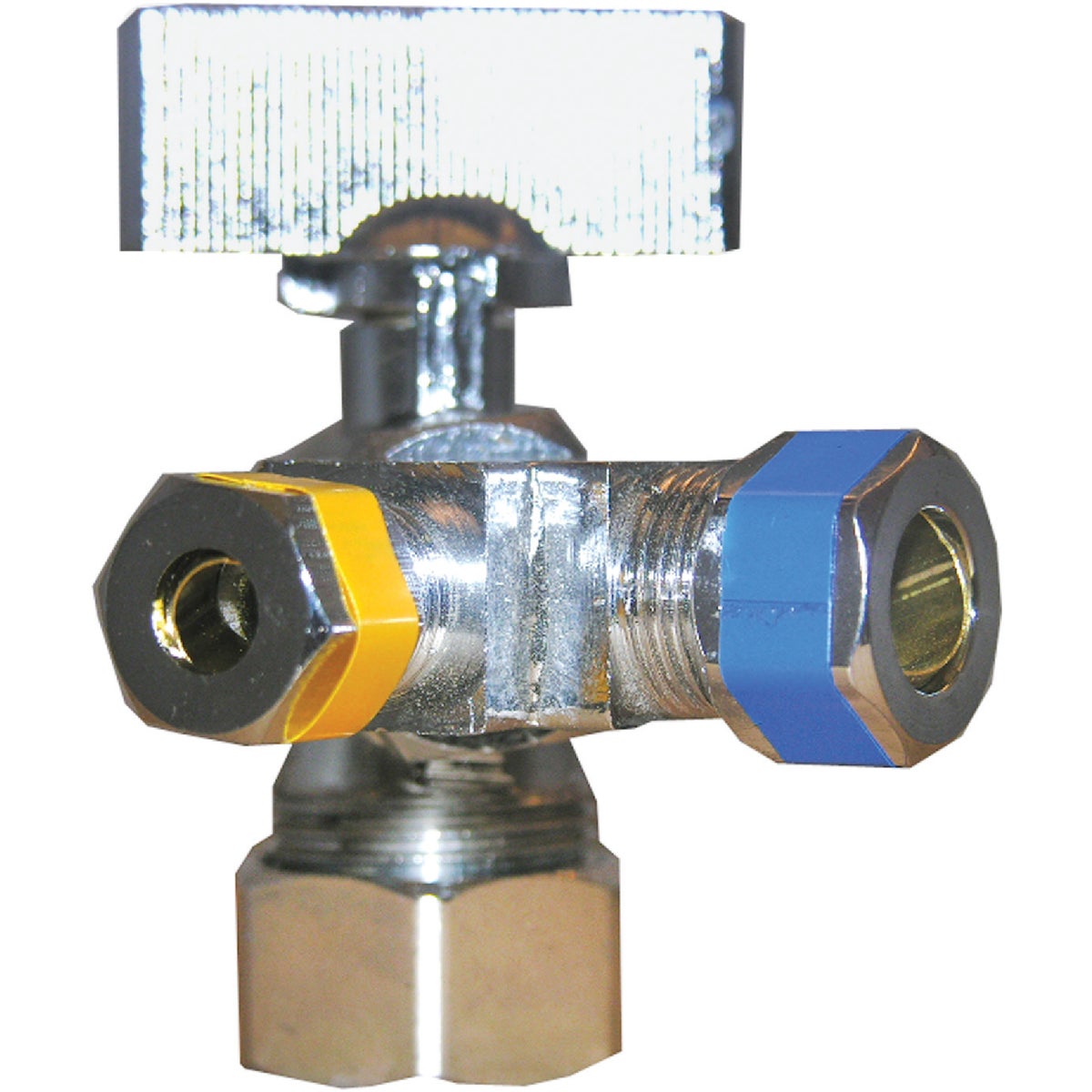 Lasco 1/2 In. IP x 3/8 In. Compression x1/4 In. Compression Quarter Turn Angle Valve Image 1