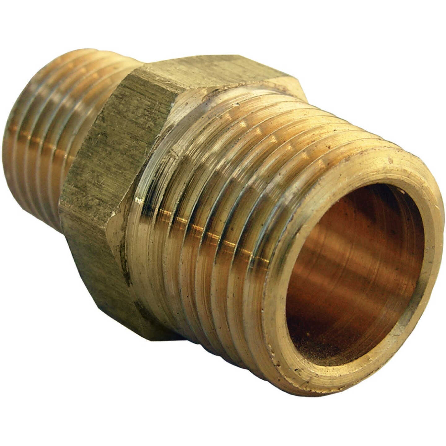 Lasco 3/8 In. MPT x 1/4 In. MPT Brass Hex Nipple Image 1