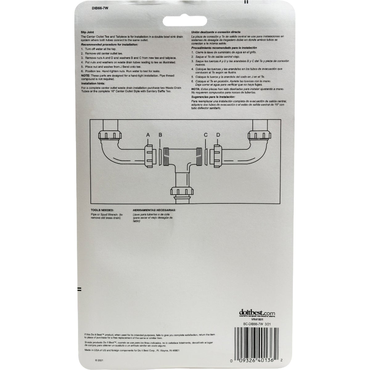Do it Best 1-1/2 In. White Polypropylene Center Outlet Tee Image 5
