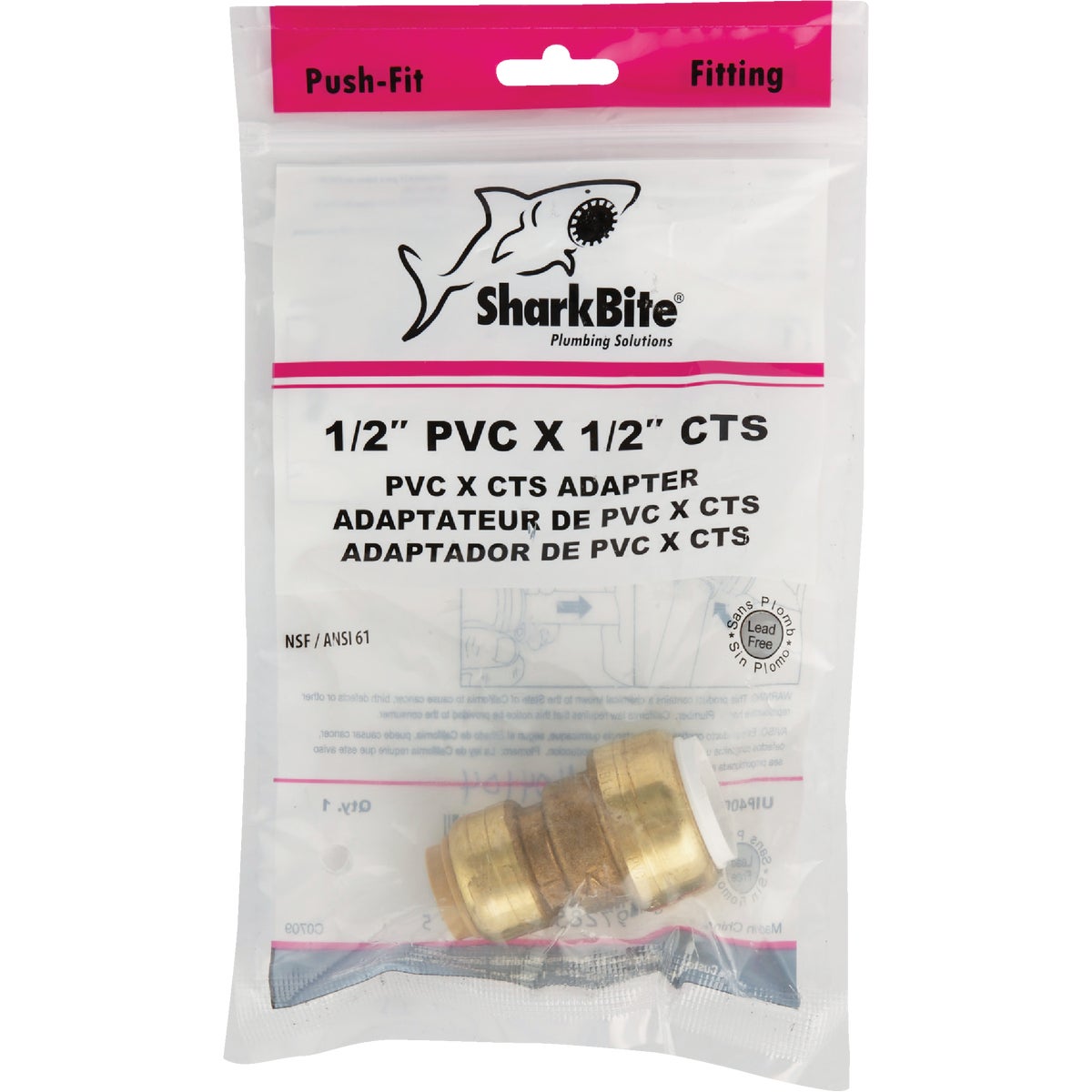 SharkBite 1/2 In. CTS X PVC Brass Push-to-Connect Coupling Image 2