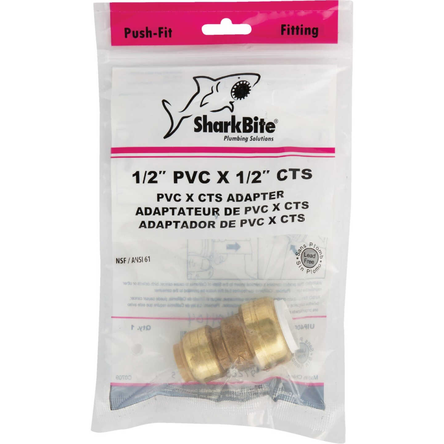 SharkBite 1/2 In. CTS X PVC Brass Push-to-Connect Coupling Image 2