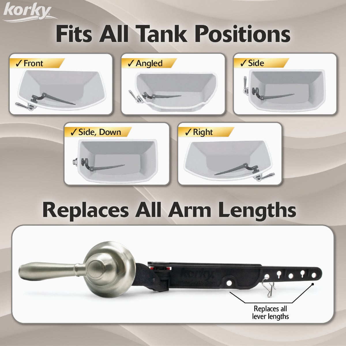 Korky StrongARM Universal Brushed Nickel Tank Lever with Faucet Style Handle Image 3