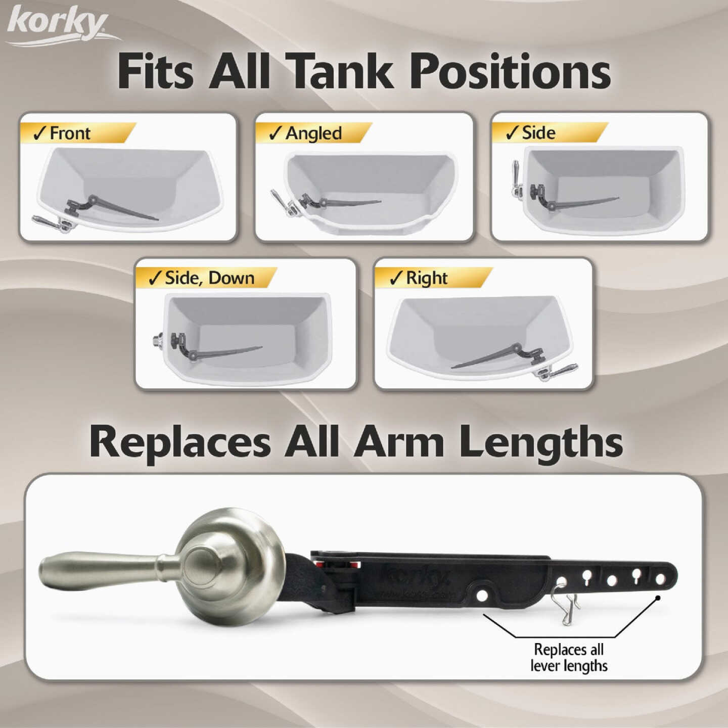 Korky StrongARM Universal Brushed Nickel Tank Lever with Faucet Style Handle Image 3