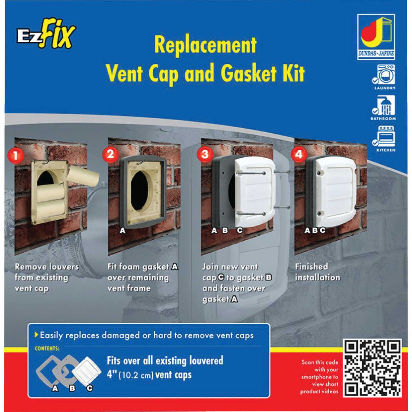 Dundas Jafine EzFix 4 In. White Plastic Replacement Vent Cap & Gasket Kit Image 1