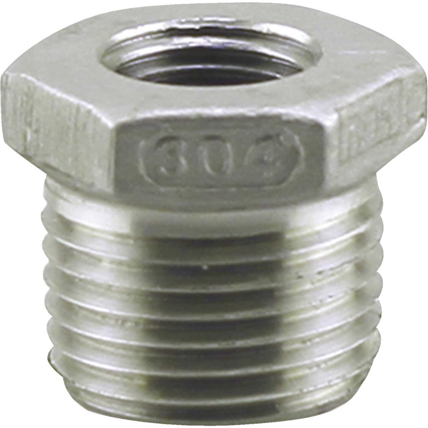 PLUMB-EEZE 1 In. MIP x 3/4 In. FIP Stainless Steel Bushing Image 1