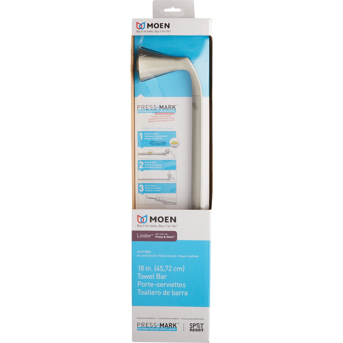 Moen Lindor 18 In. Towel Bar, Spot Resist Brushed Nickel  Image 3