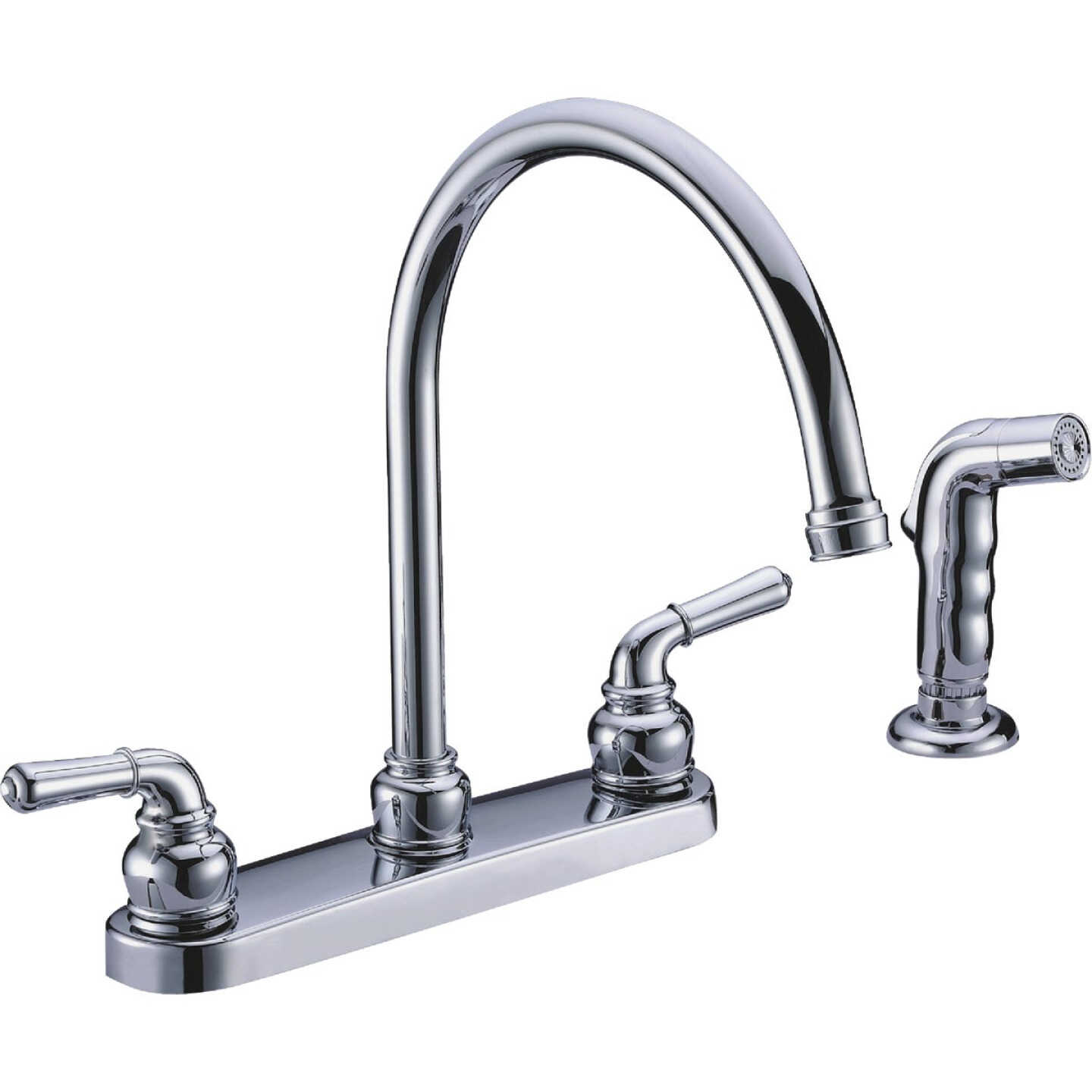 Compass Manufacturing 5202C-WS Brookfield 2-Handle Chrome Hi Rise Kitchen Faucet With Spray Image 1