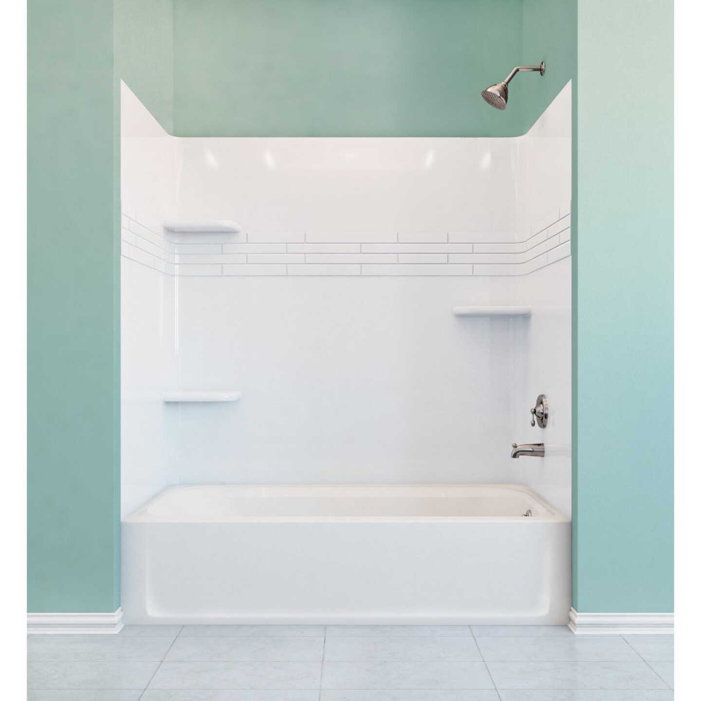 Mustee Topaz 60 In. L. x 59 In. H x 32 In. D. 3-Piece Alcove Tub Wall Kit in White Image 1