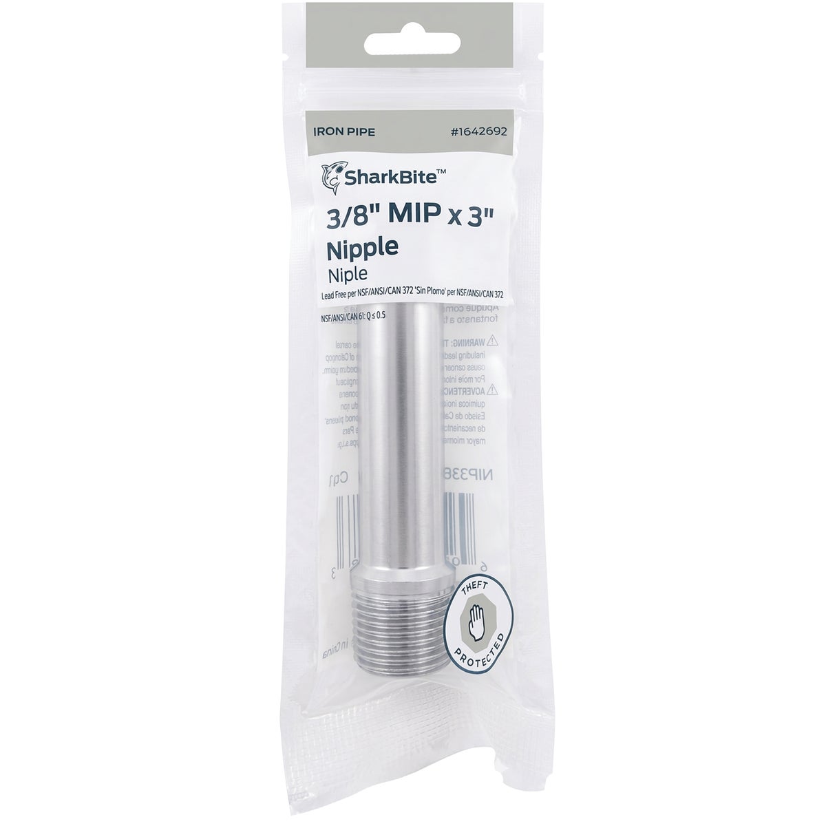 SharkBite 3/8 In. MIP x 3 In. Chrome-Plated Brass Pipe Nipple Image 2