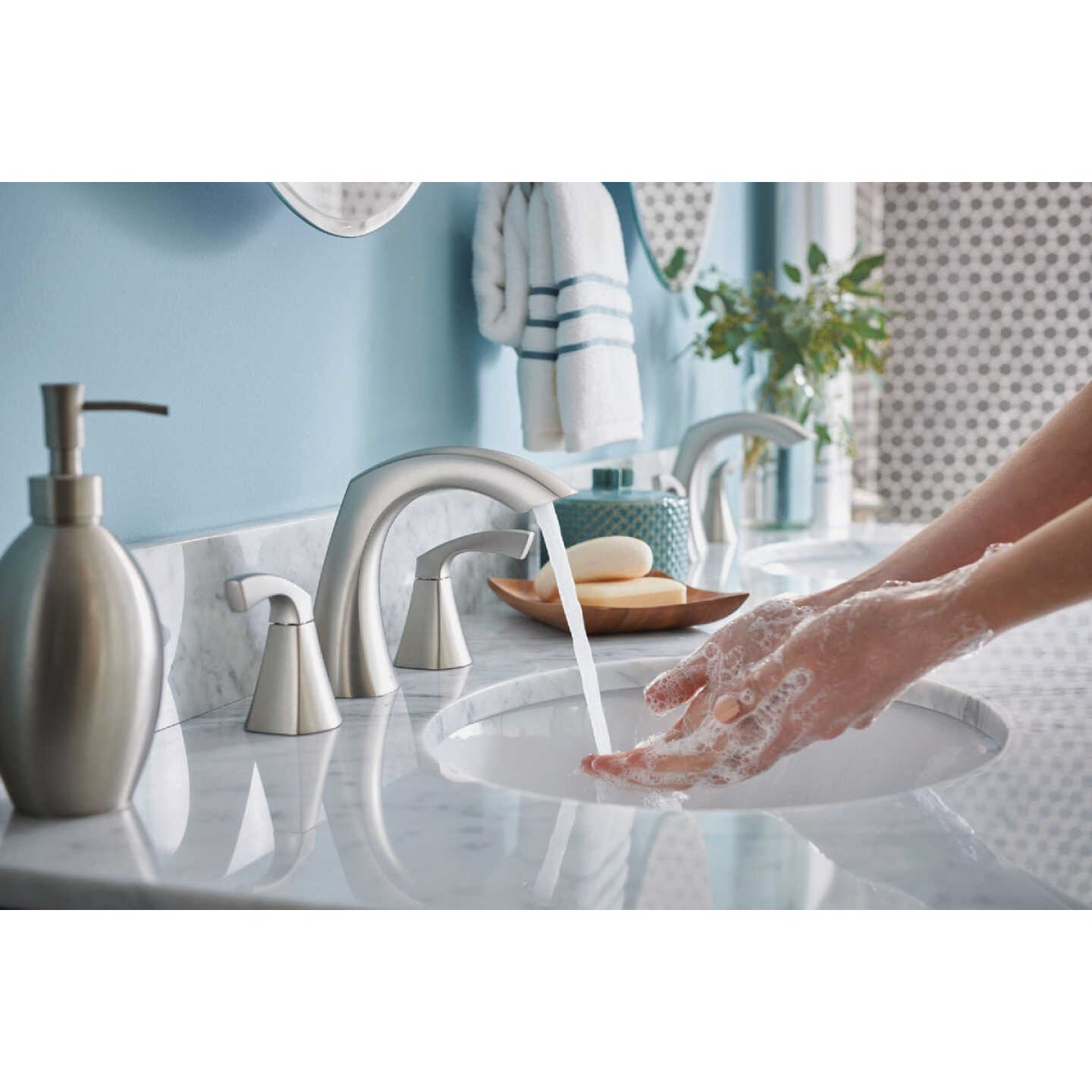Moen Lindor 2-Handle Lever Widespread Bathroom Faucet, Spot Resist Brushed Nickel Image 2