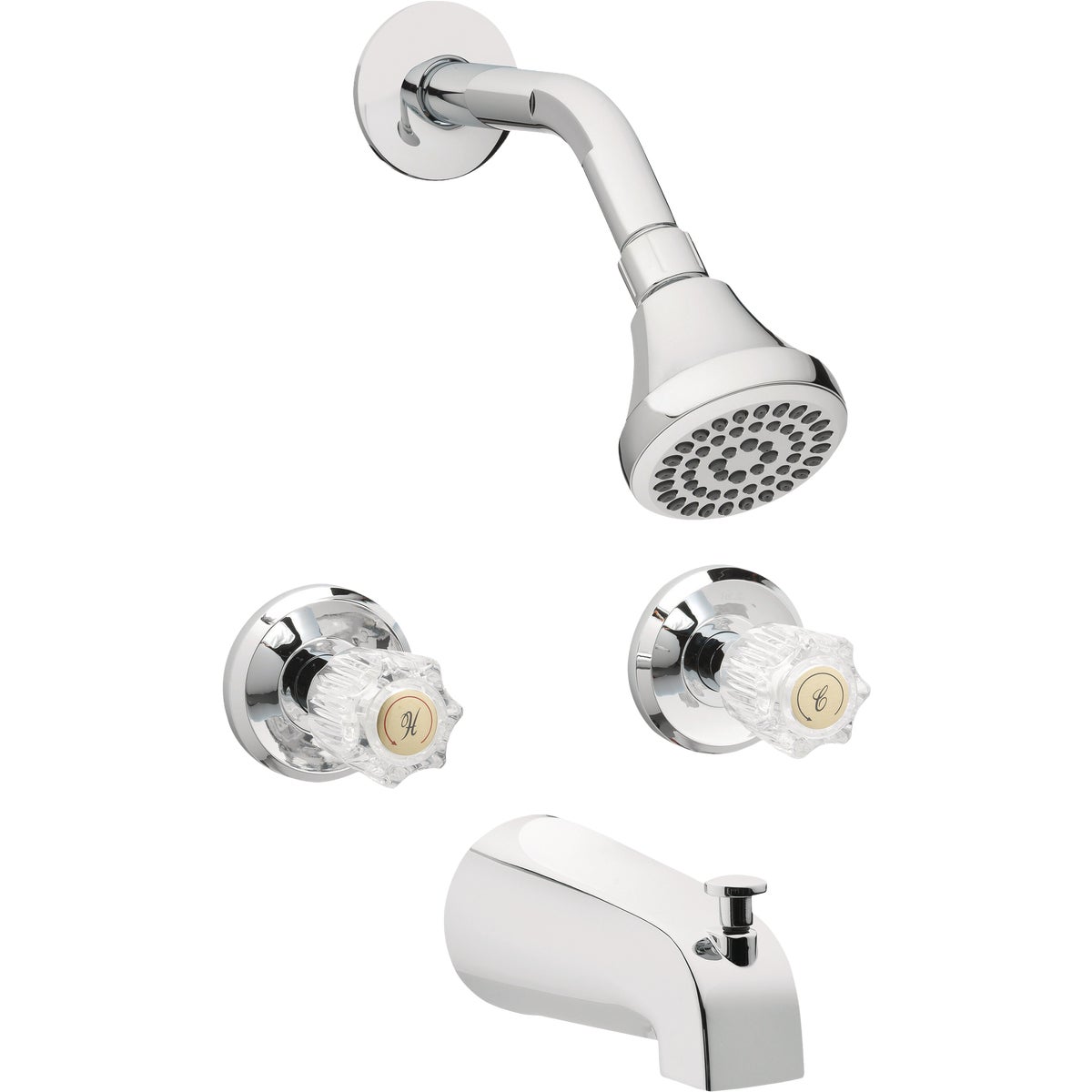 Homepointe Tub & Shower Faucet + Showerhead, 2 Acrylic Handles, Chrome