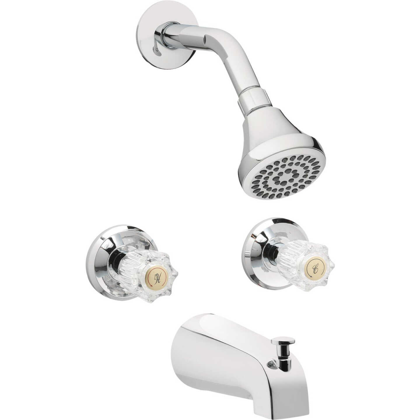 Homepointe Tub & Shower Faucet + Showerhead, 2 Acrylic Handles, Chrome Image 1