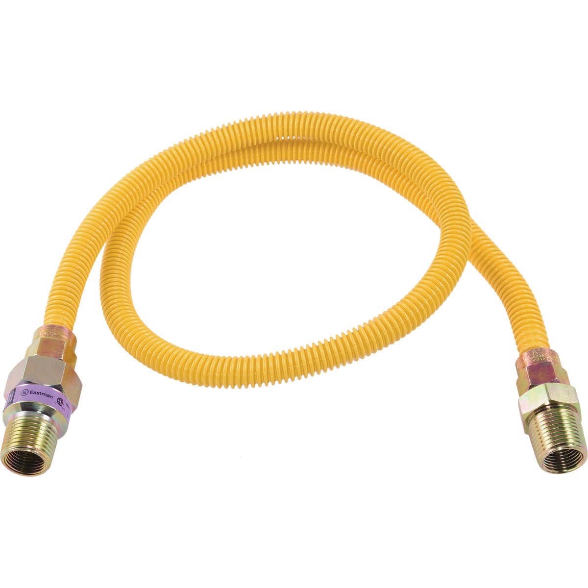 Eastman 3/8 In. OD x 36 In. 1/2 In. MIP (Tapped 3/8 In. FIP) x 1/2 In. MIP (Tapped 3/8 In. FIP) Coated Stainless Steel Gas Connector with ArmorBoost Excess Flow Valve Image 1