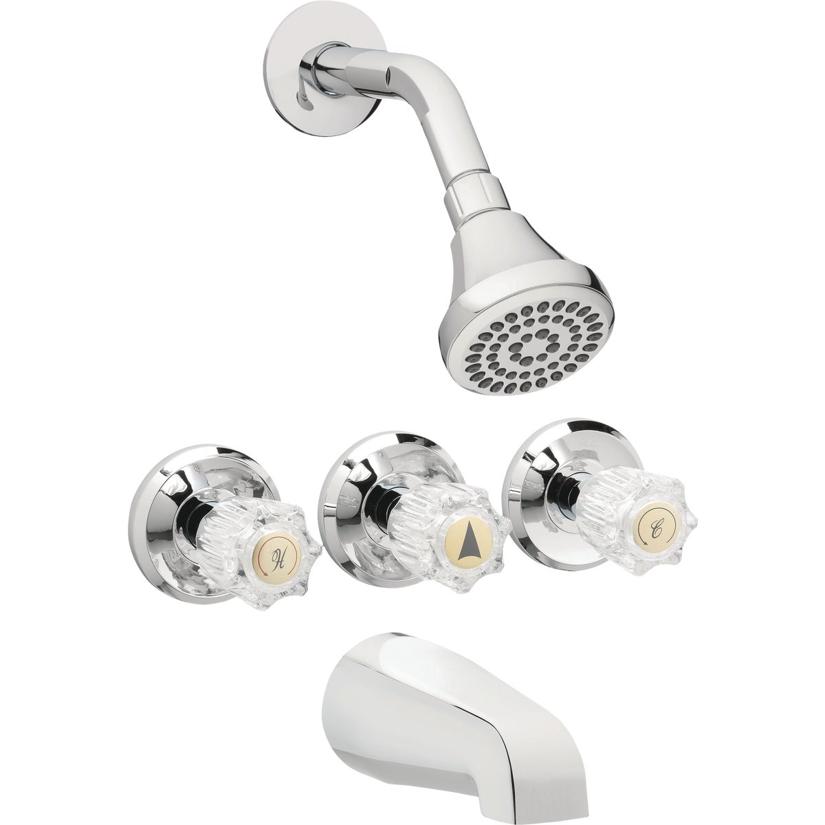 Homepointe Tub & Shower Faucet + Showerhead, 3 Acrylic Handles, Chrome