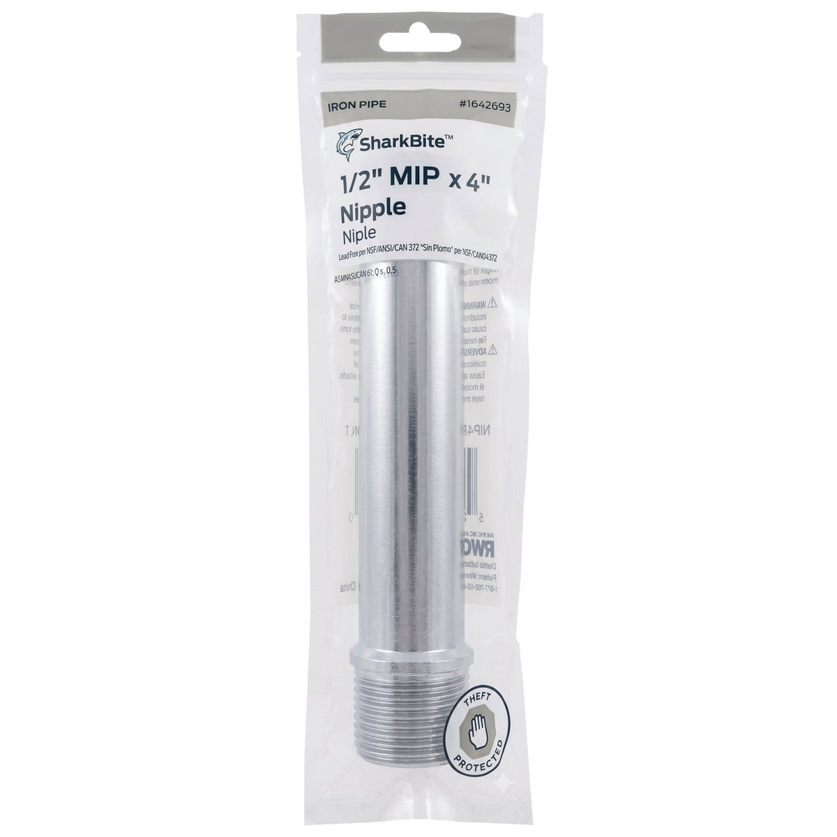 SharkBite 1/2 In. MIP x 4 In. Chrome-Plated Brass Pipe Nipple Image 2