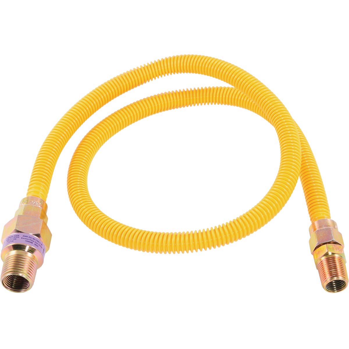 Eastman 3/8 In. OD x 36 In. 1/2 In. MIP (Tapped 3/8 In. FIP) x 1/2 In. MIP (Tapped 3/8 In. FIP) Coated Stainless Steel Gas Connector with ArmorBoost Excess Flow Valve Image 1