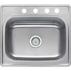 Compass Manufacturing Single Bowl 25 In. x 22 In. x 6 In. Stainless Steel 4-Hole 23 Ga. Top Mount Kitchen Sink Image 1