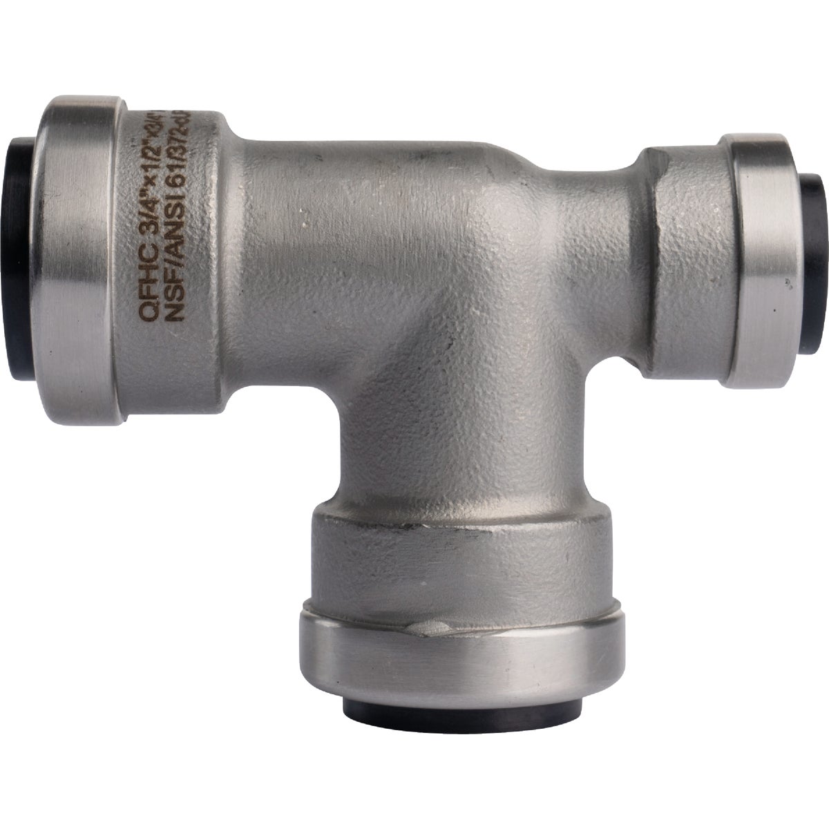 QuickFitting 3/4 In. x 1/2 In. x 3/4 In. Push-to-Connect Stainless Steel Reducing Tee