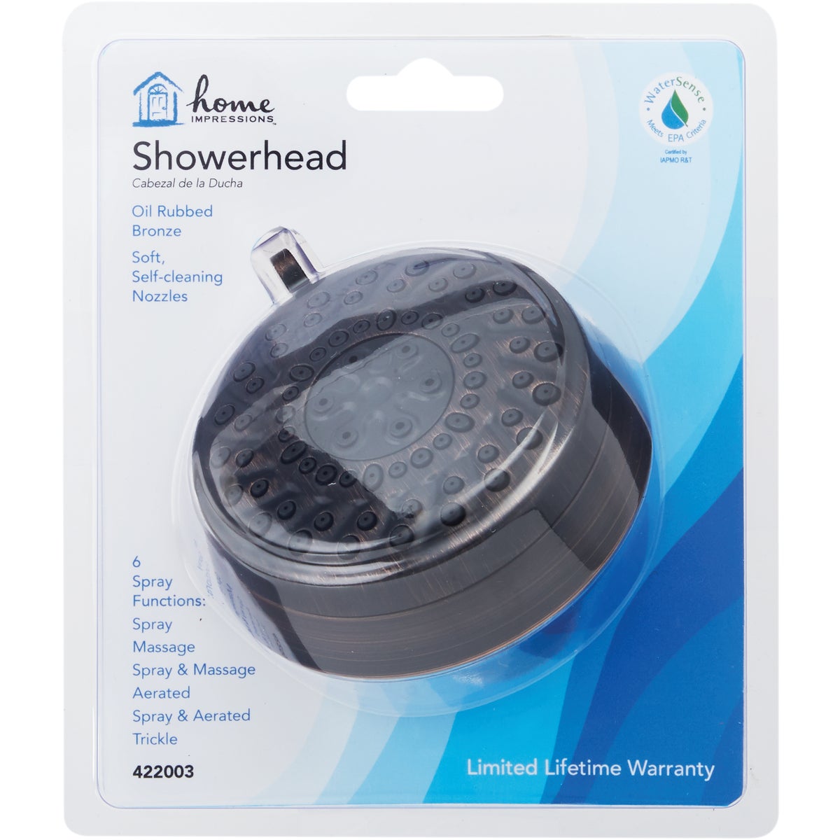 Home Impressions 6-Spray 1.8 GPM Fixed Shower Head, Oil-Rubbed Bronze Image 2
