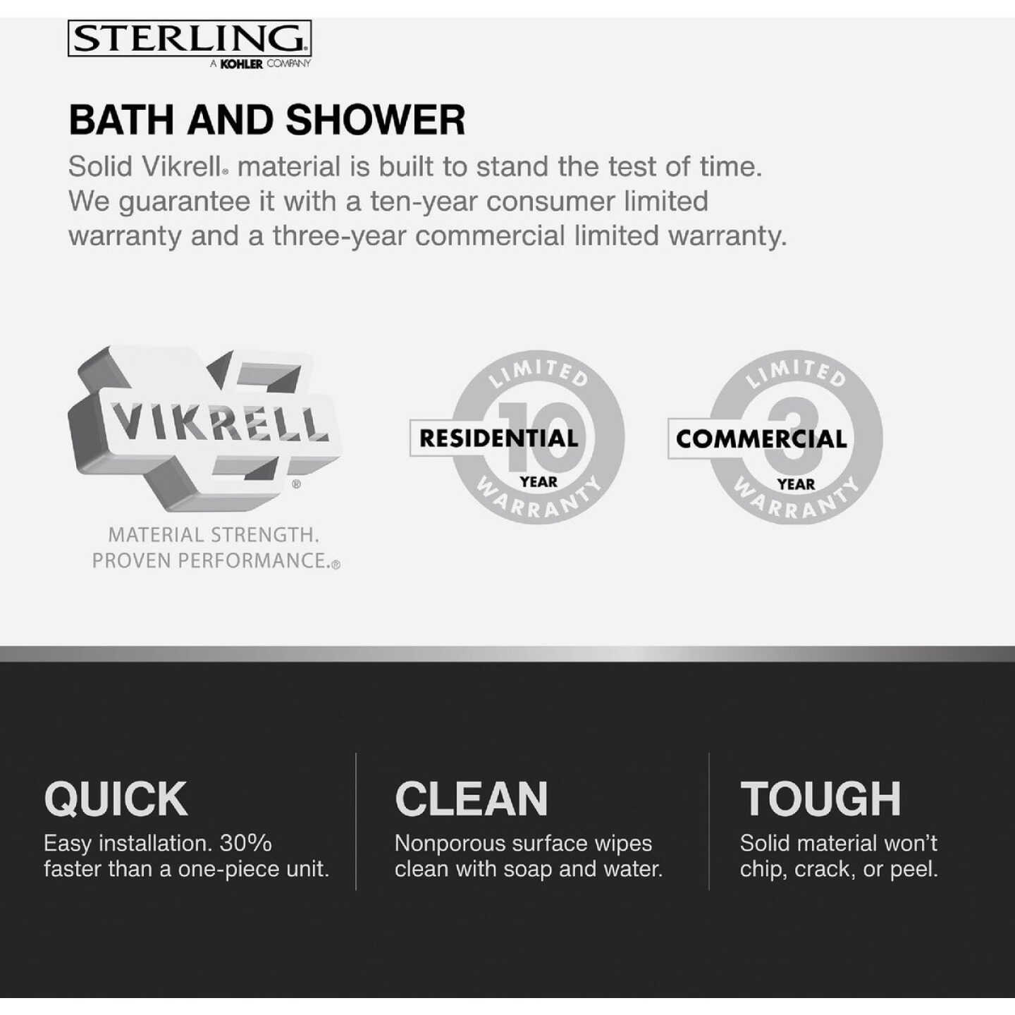 Sterling Ensemble 48 In. W. x 72-1/2 In. H. White Vikrell Shower Back Wall Image 3