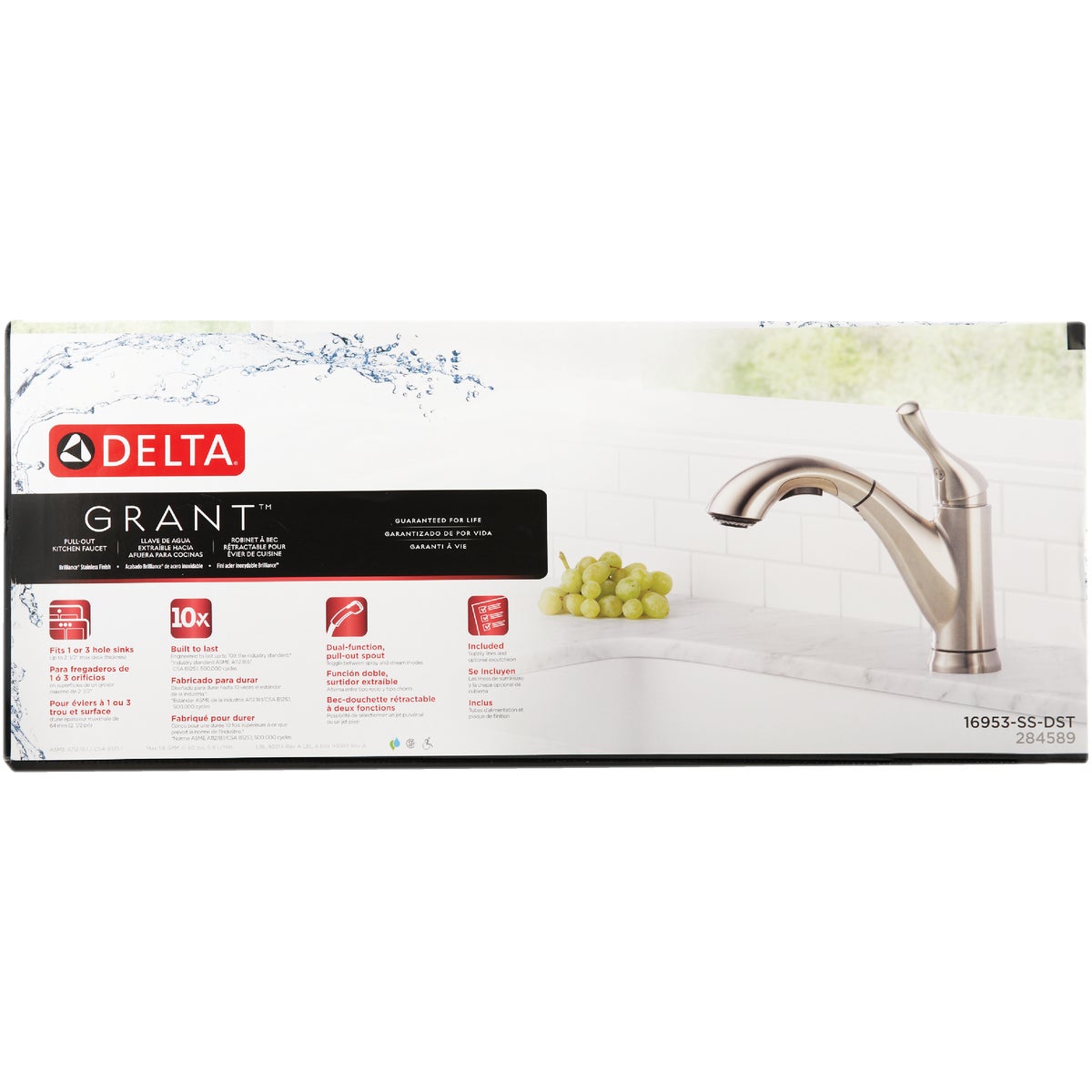 Delta Grant 1-Handle Lever Pull-Out Kitchen Faucet, Stainless Image 2