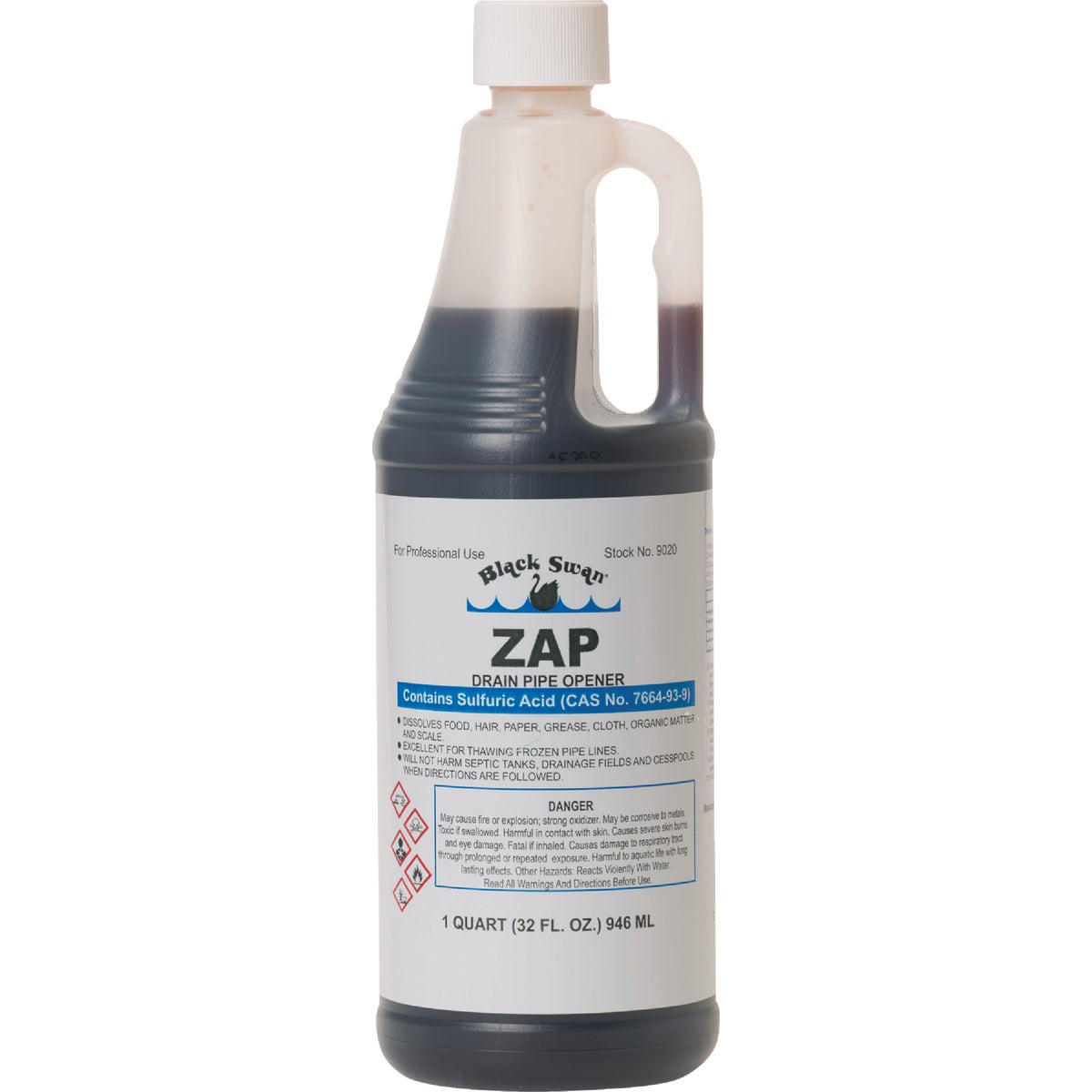 Black Swan Zap Sulfuric Acid Drain Opener with Odor Blanket, 1 Qt. Image 1