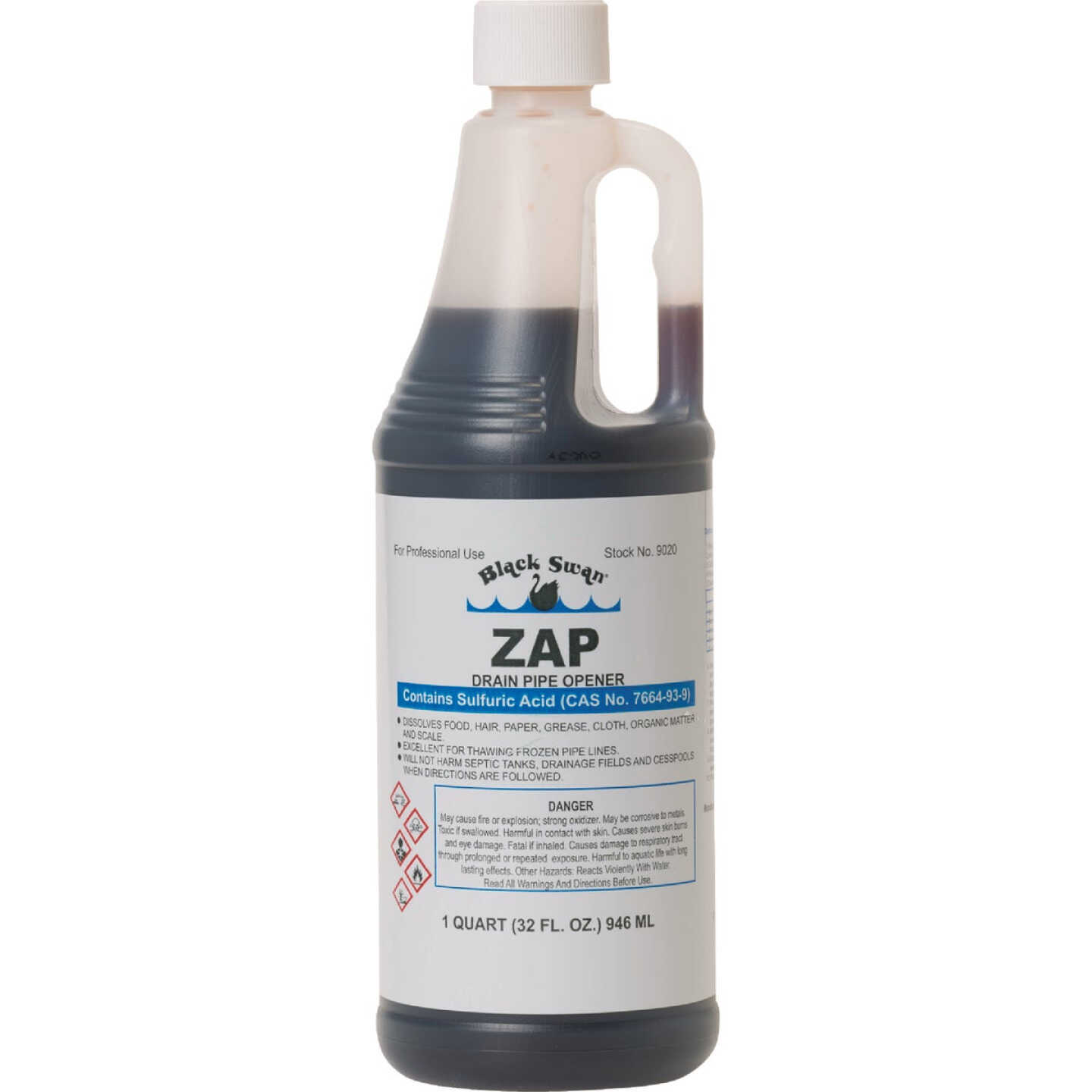 Black Swan Zap Sulfuric Acid Drain Opener with Odor Blanket, 1 Qt. Image 1