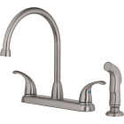 Homepointe 3-Hole Low Arc Kitchen Faucet with Side Sprayer, Stainless Steel Image 1