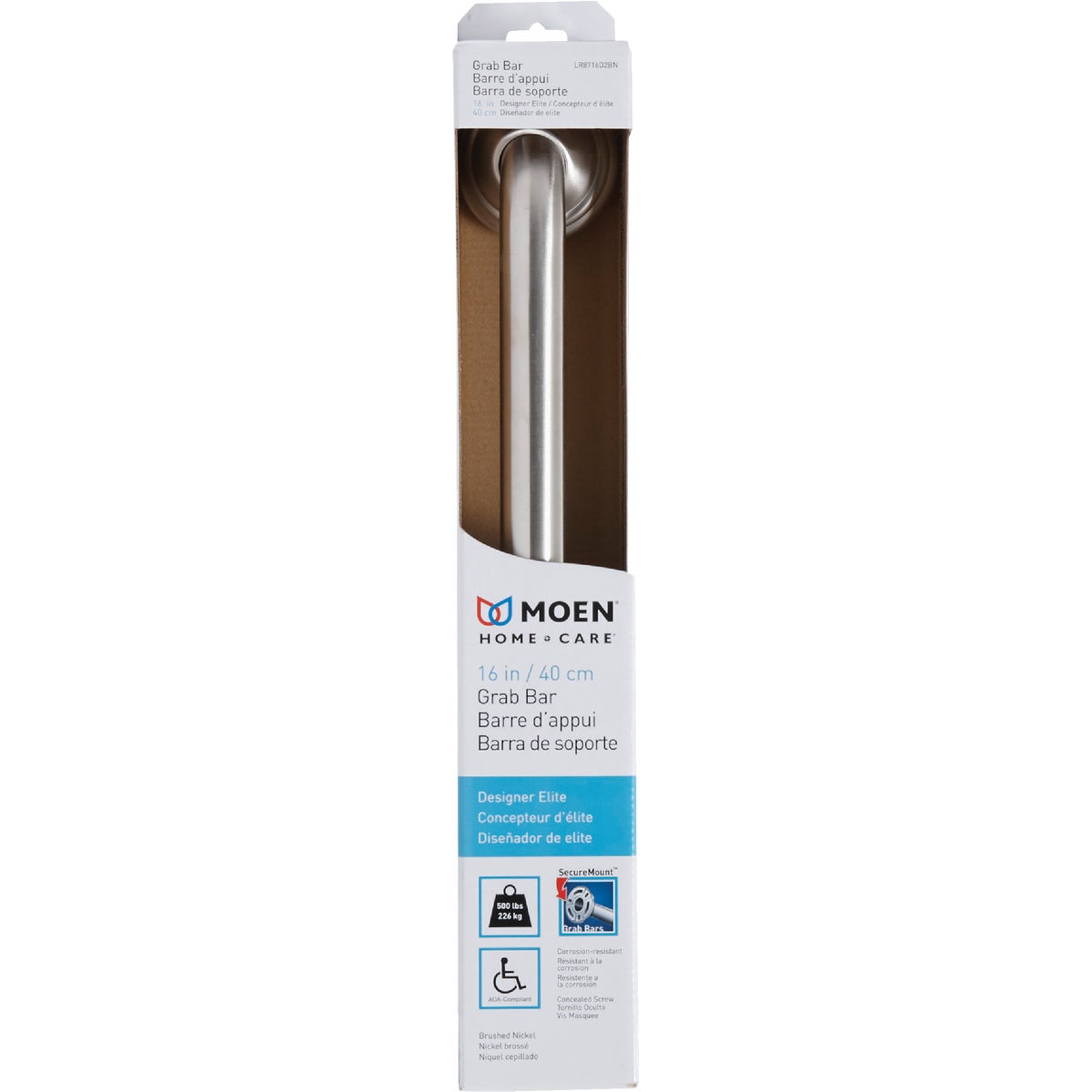 Moen Home Care 16 In. Concealed Screw Designer Grab Bar, Brushed Nickel Image 2
