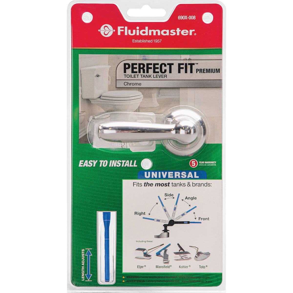 Fluidmaster Perfect Fit Premium Chrome Tank Lever with Plastic Telescoping Arm Image 6