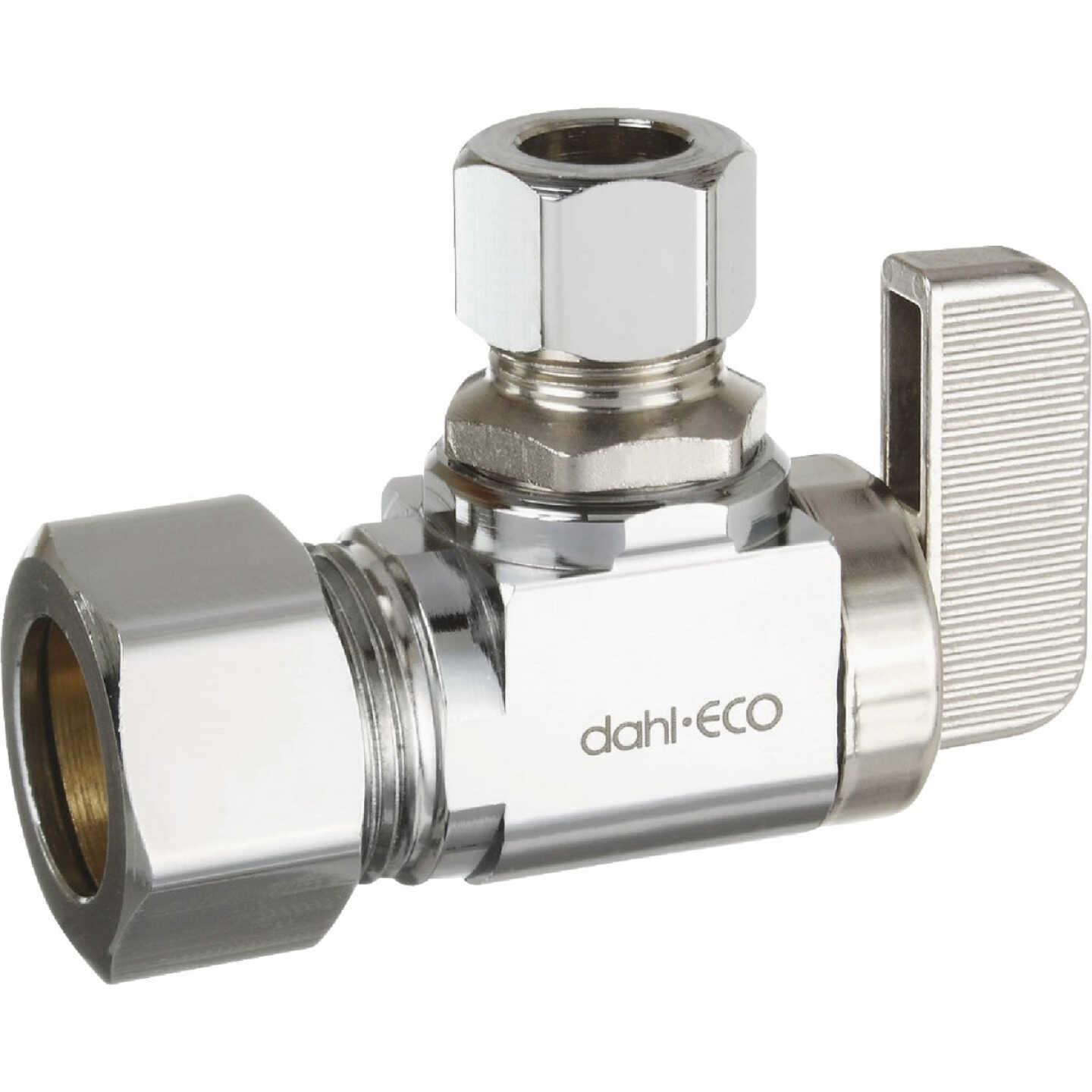 dahl 5/8 In. OD Comp (1/2 In. Nom.) x 3/8 In. OD Comp Angle Plated Supply Stop Image 1