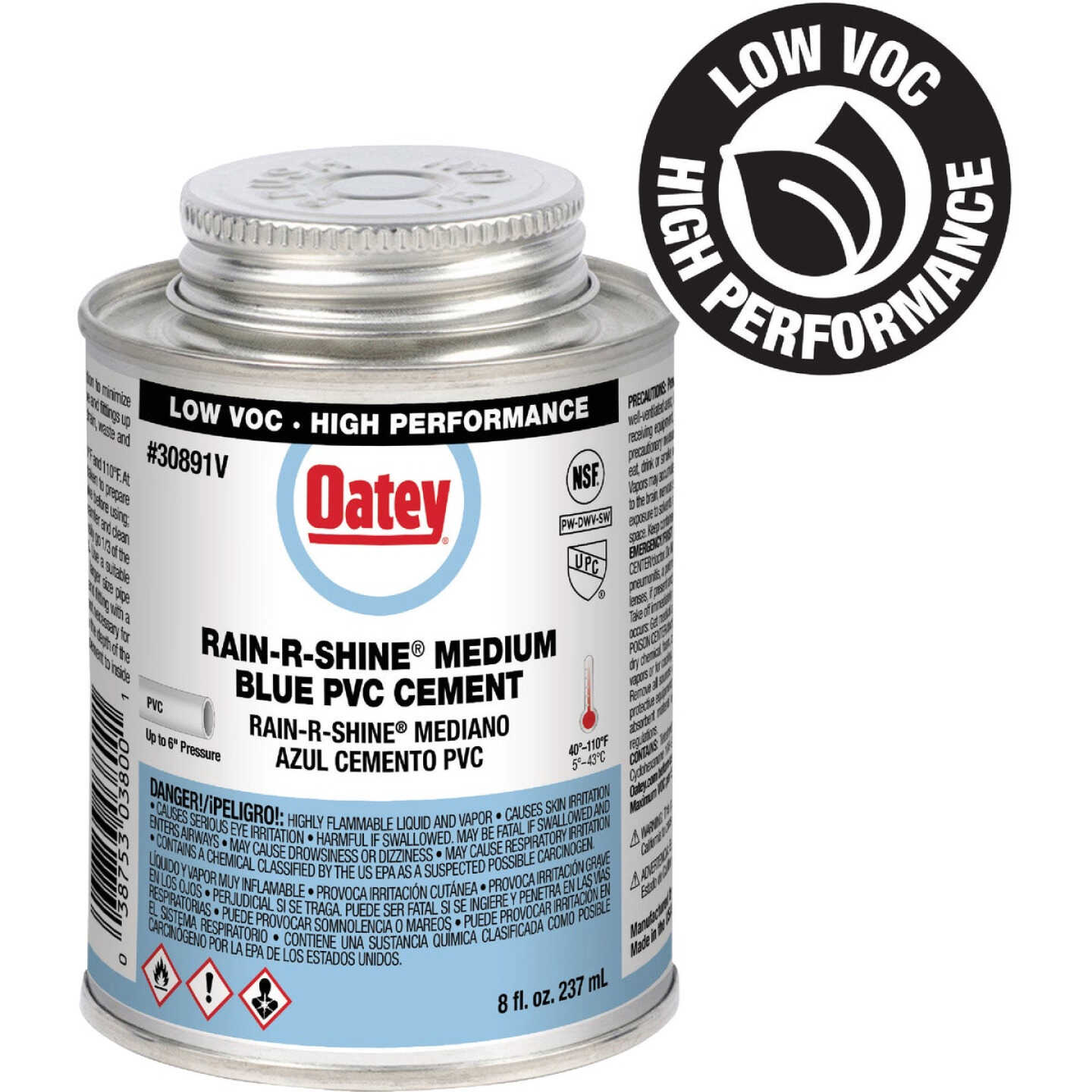 Oatey Rain-R-Shine 8 Oz. Low Voc Medium Bodied Blue PVC Cement Image 1