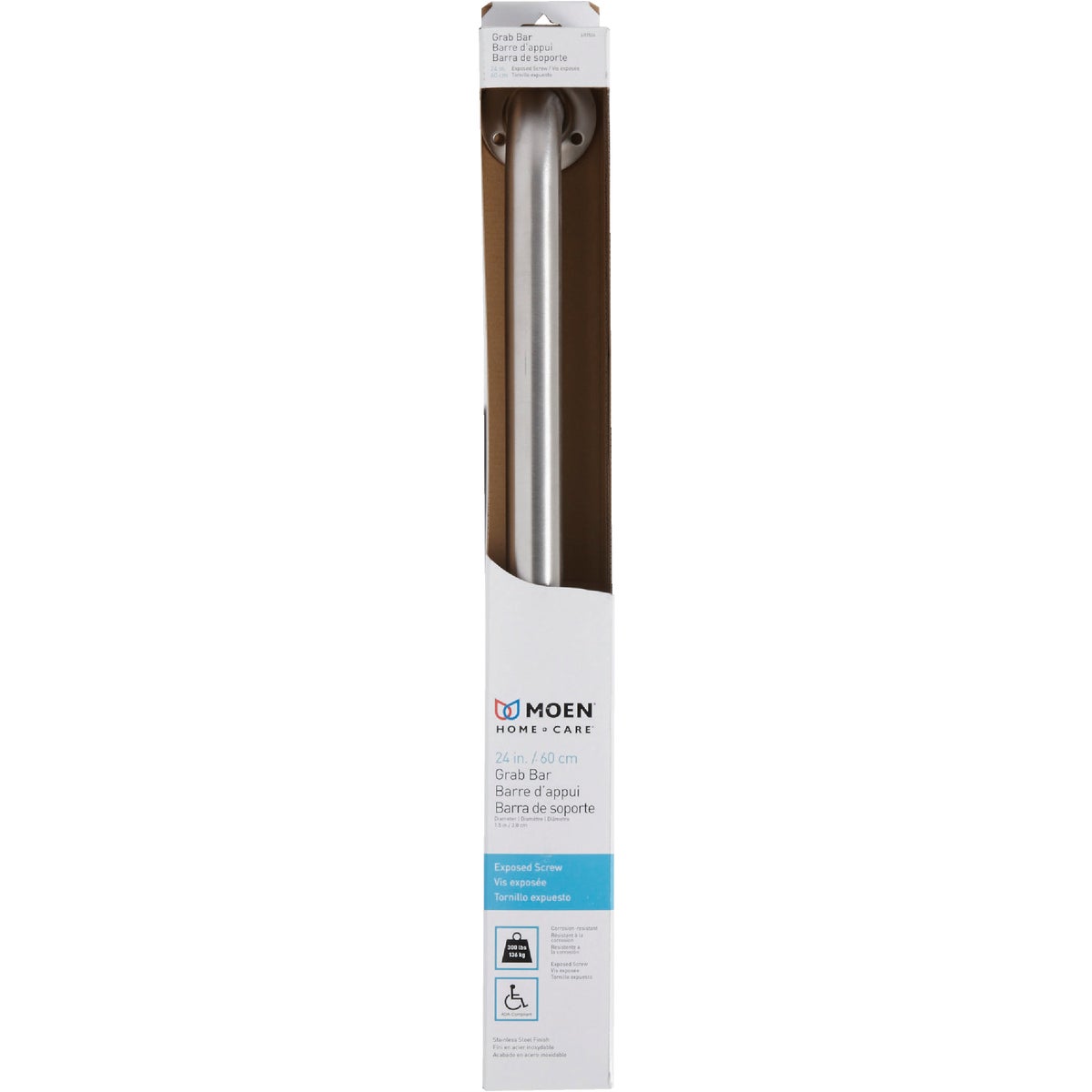 Moen Home Care 24 In. Exposed Screw Grab Bar, Stainless Steel Image 2