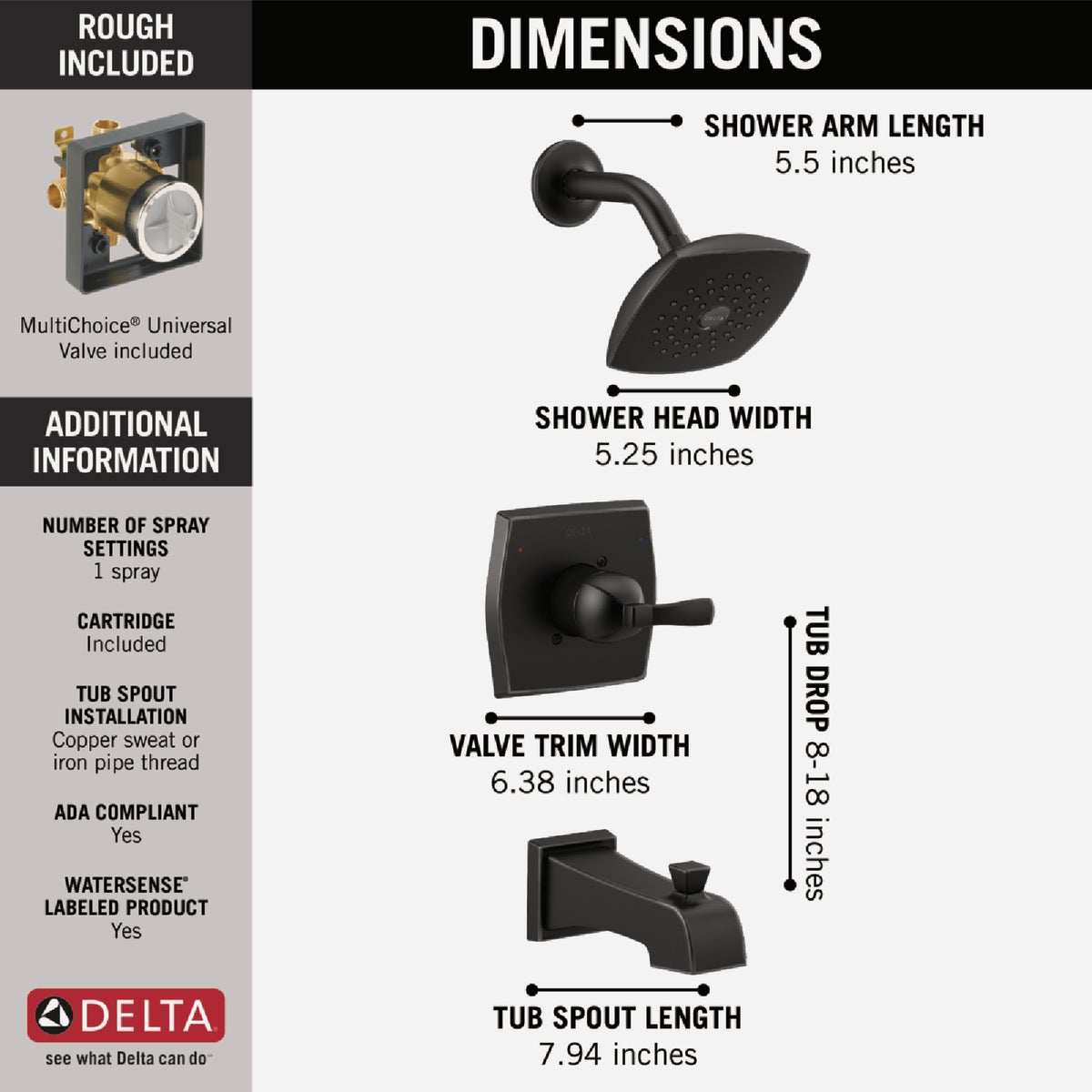Delta Flynn Matte Black Single-Handle Tub and Shower Faucet Image 2