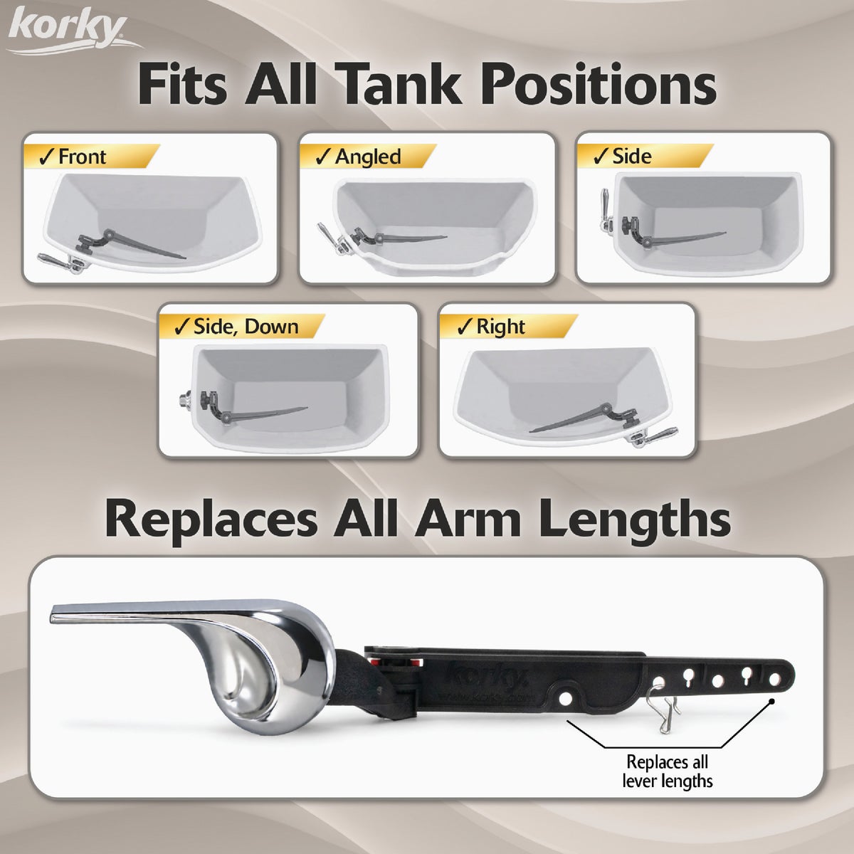 Korky StrongARM Universal Chrome Tank Lever with Wave Style Handle Image 7
