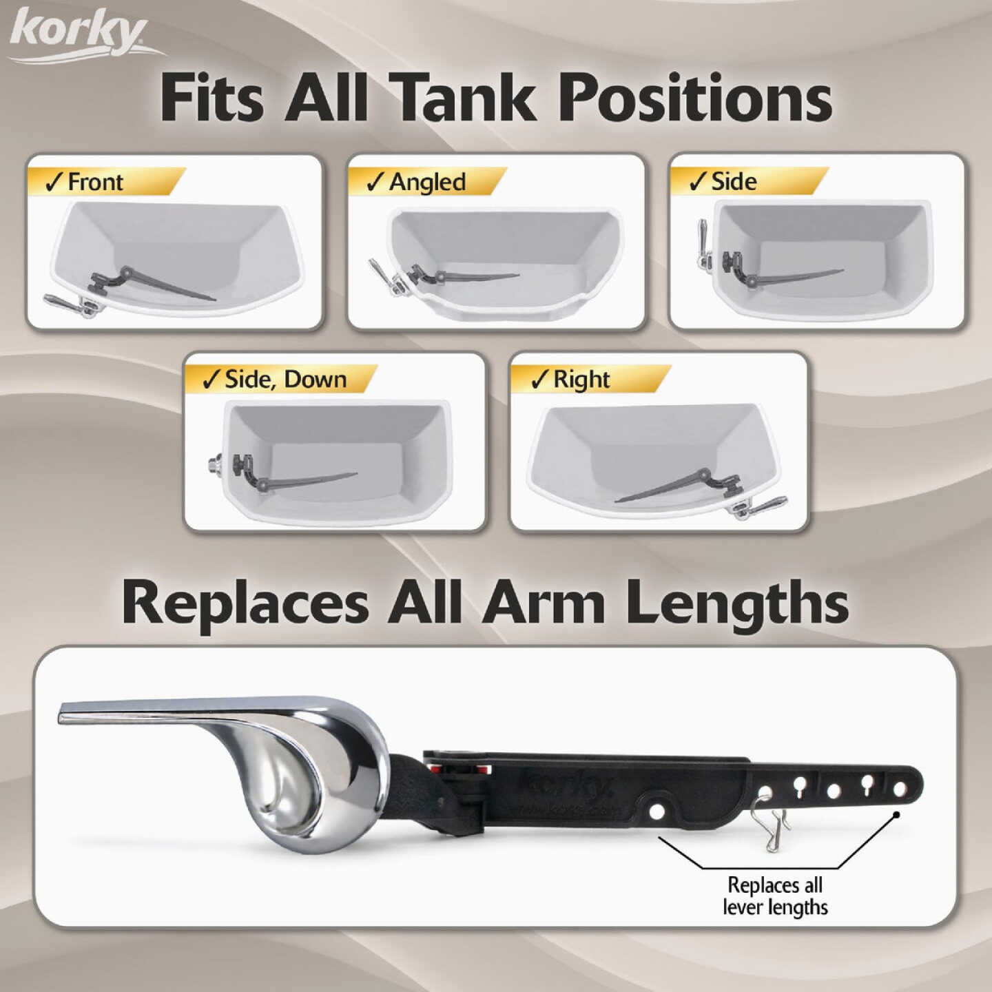 Korky StrongARM Universal Chrome Tank Lever with Wave Style Handle Image 7