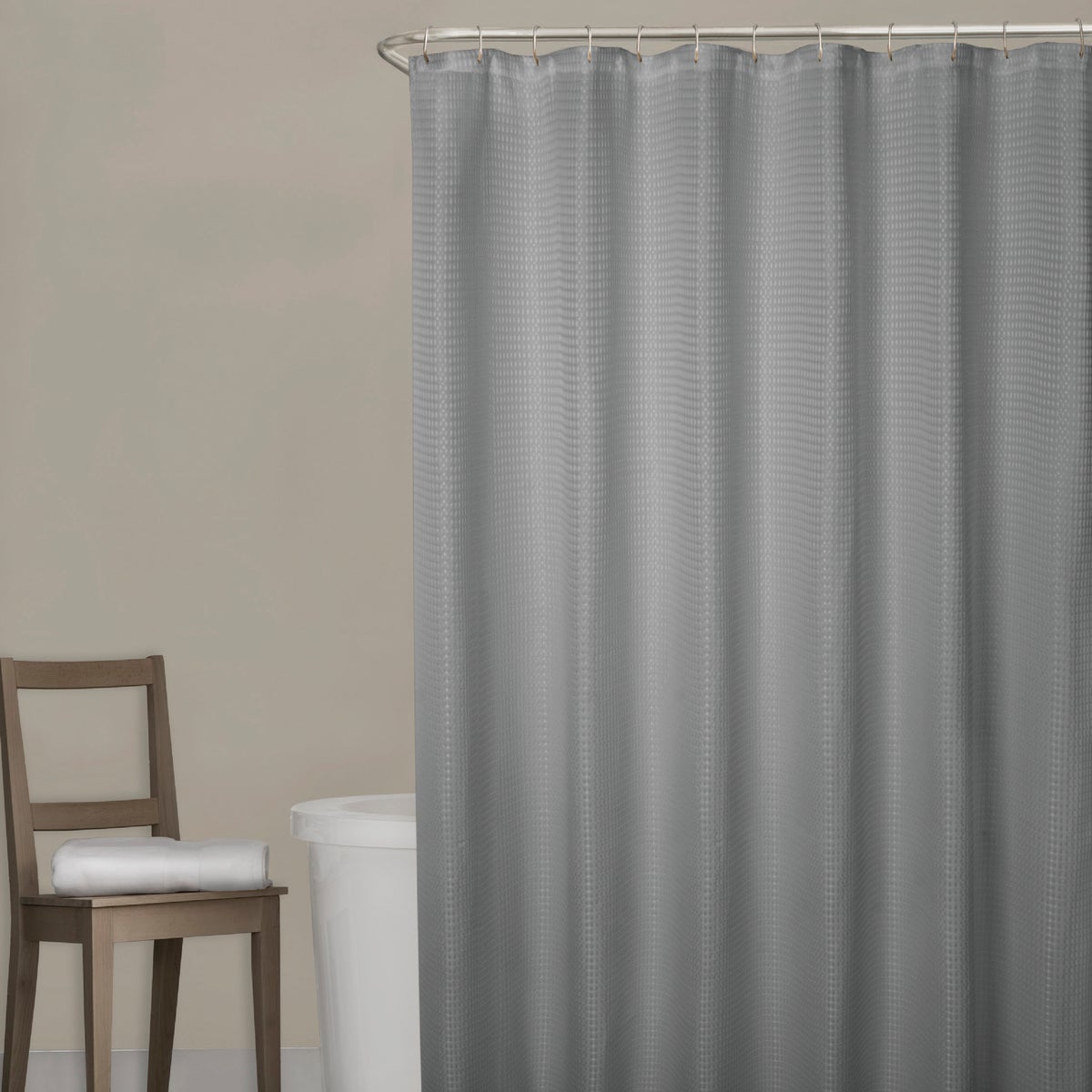 Zenna Home 70 In. x 72 In. Steel Gray Luxury Spa Waffle Shower Curtain Image 3
