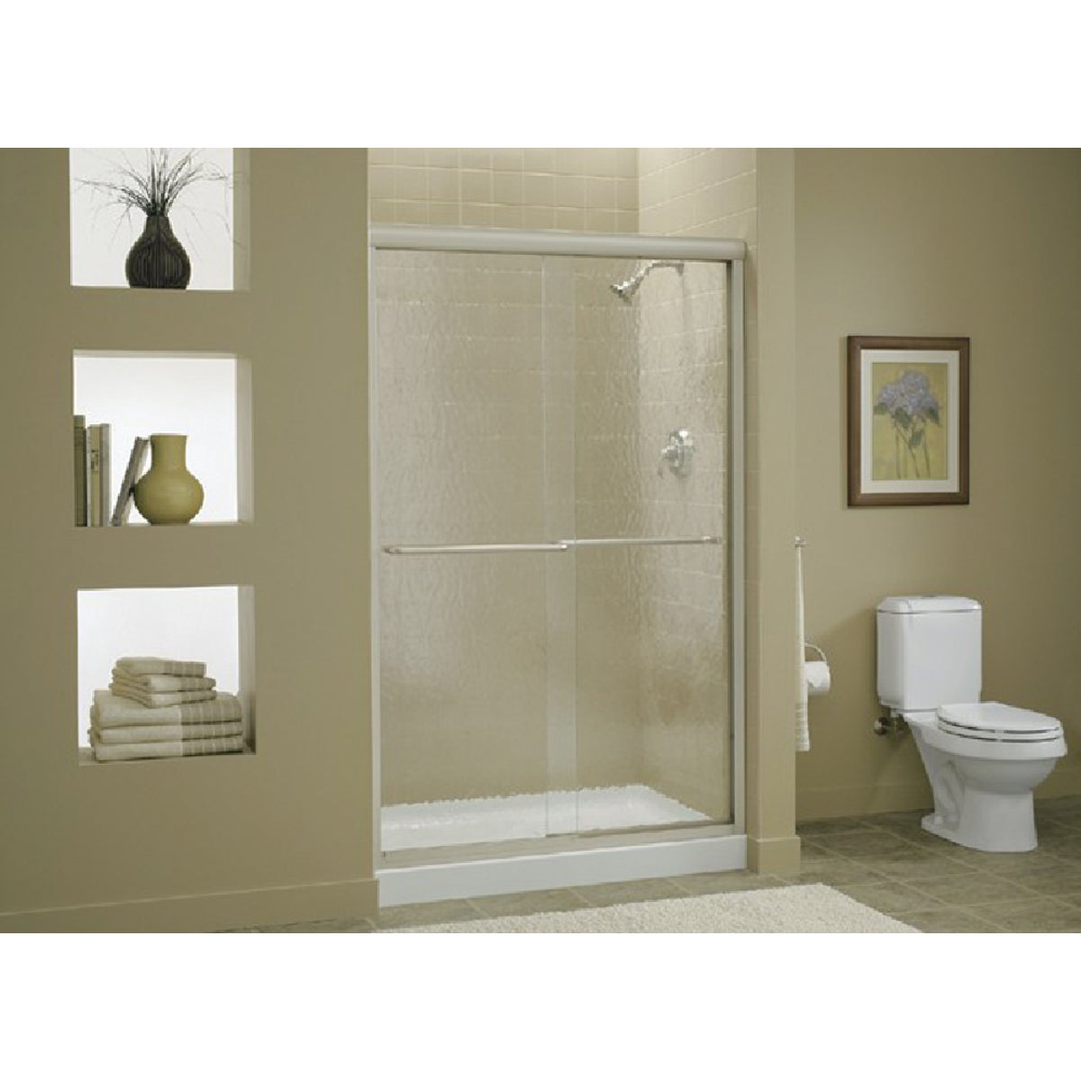 Sterling Finesse 59-5/8 In. W. X 70-5/16 In. H. Brushed Nickel Frameless Clear Sliding Shower Door
