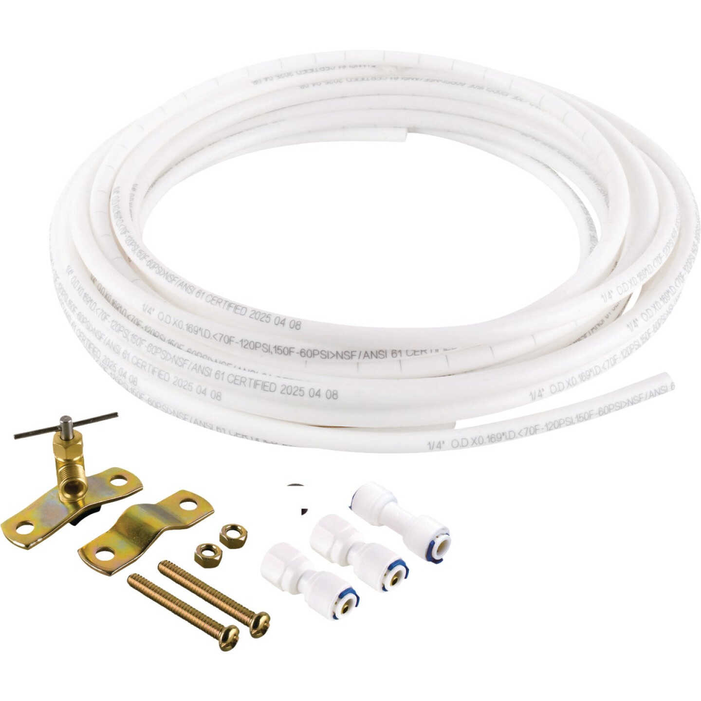 Homewerks 1/4 In. x 25 Ft. Push-to-Connect Brass Poly Ice Maker Kit Includes Saddle Valve and Fittings Image 1