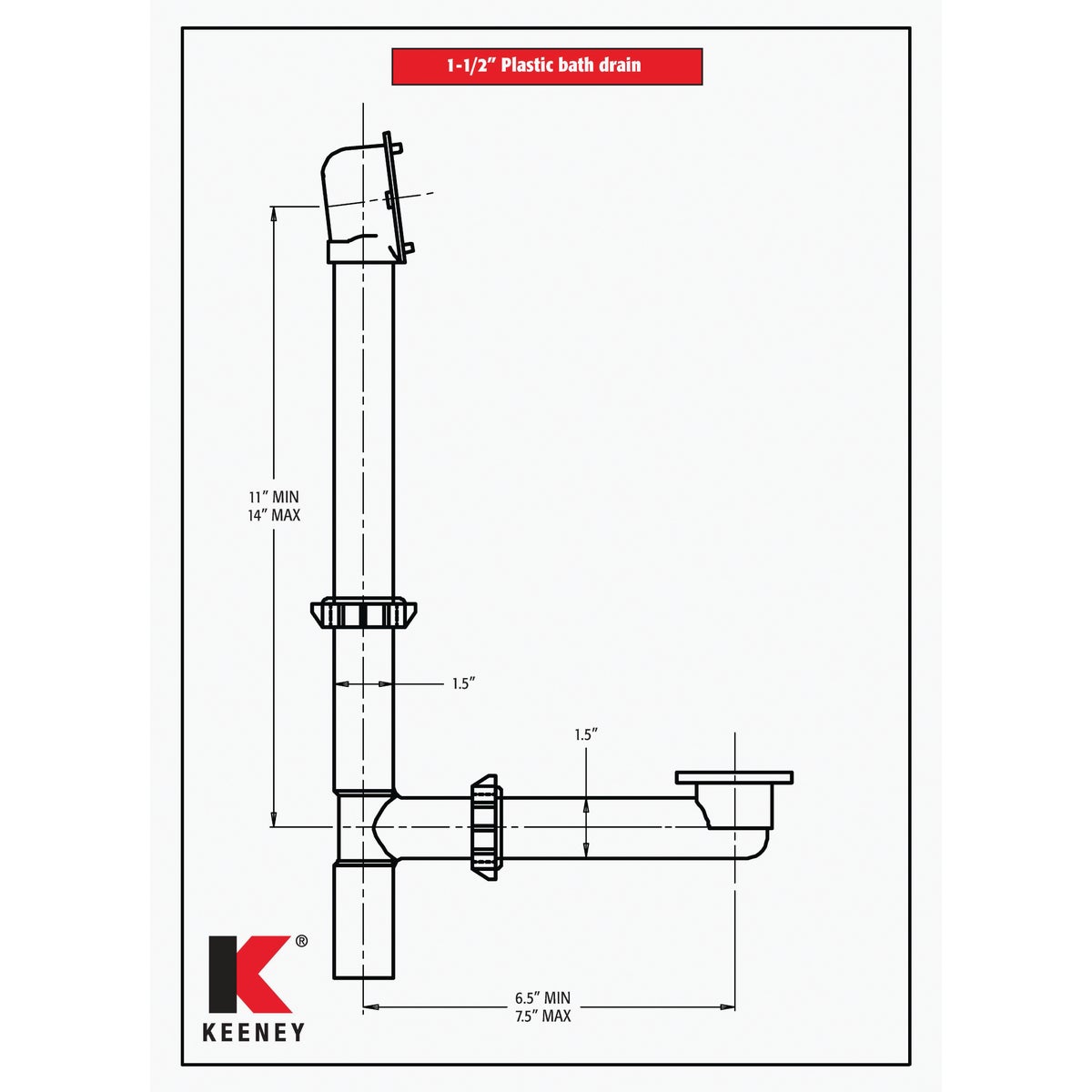 Keeney Black Plastic Trip Lever Bath Drain with Polished Chrome Trim and Strainer & Dome Grid Image 4