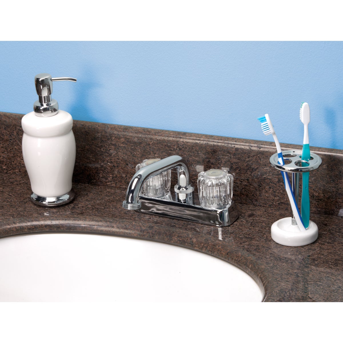 Home Impressions Chrome 4 In. Installation Solid Brass, Acrylic Handle Laundry Faucet Image 2