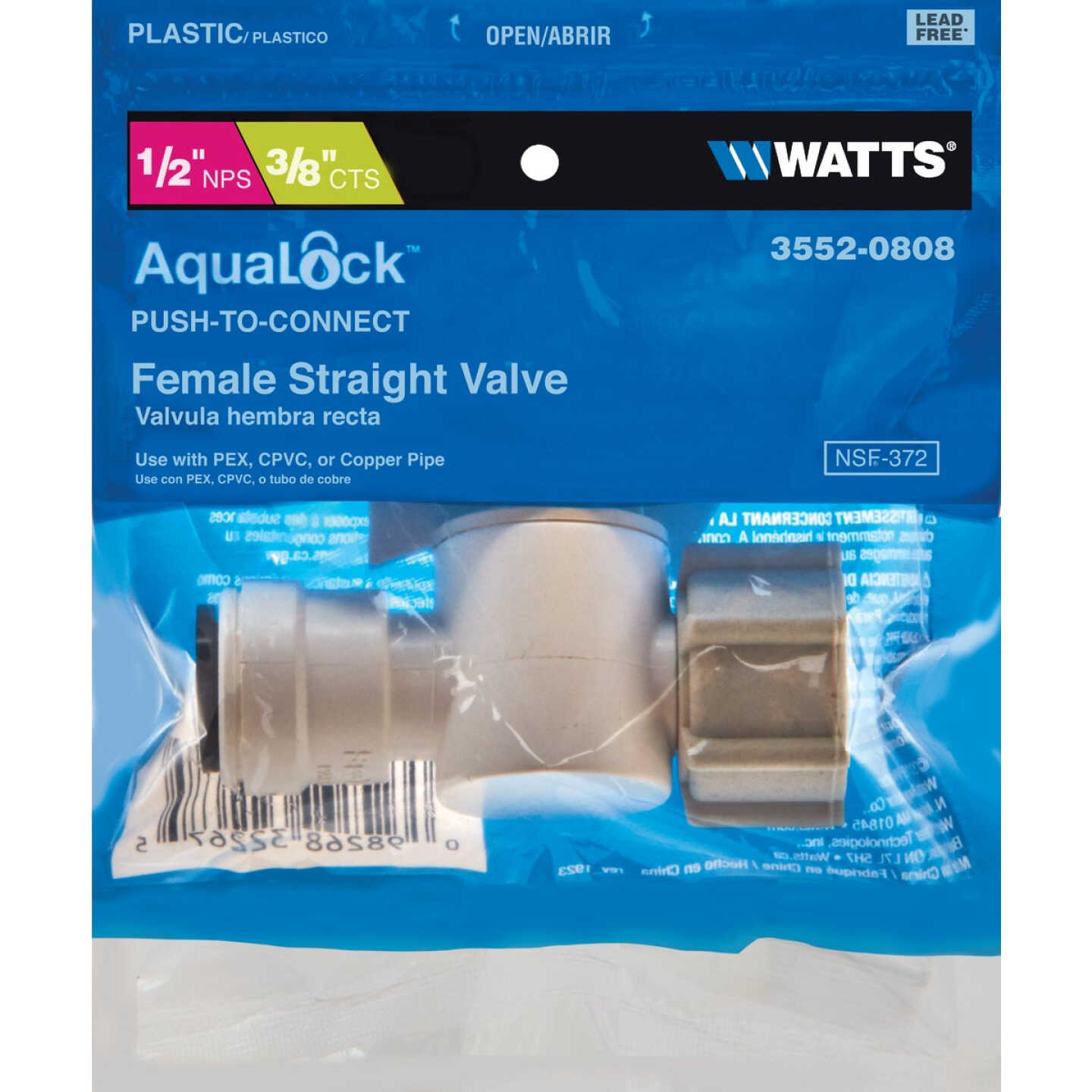 Watts 1/2 In. FPT X 3/8 In. CTS Plastic Push Valve Image 2