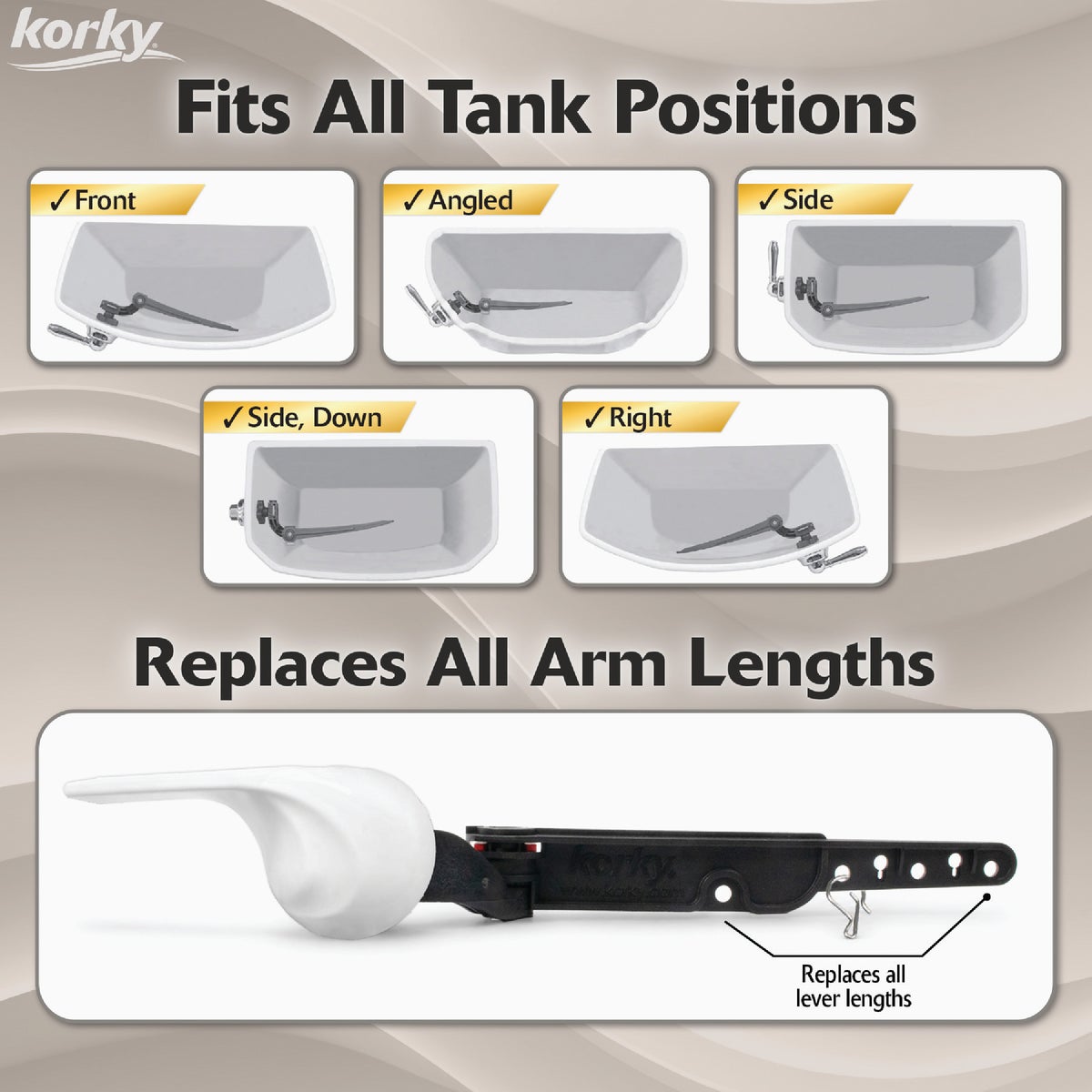 Korky StrongARM Universal White Tank Lever with Wave Style Handle Image 7