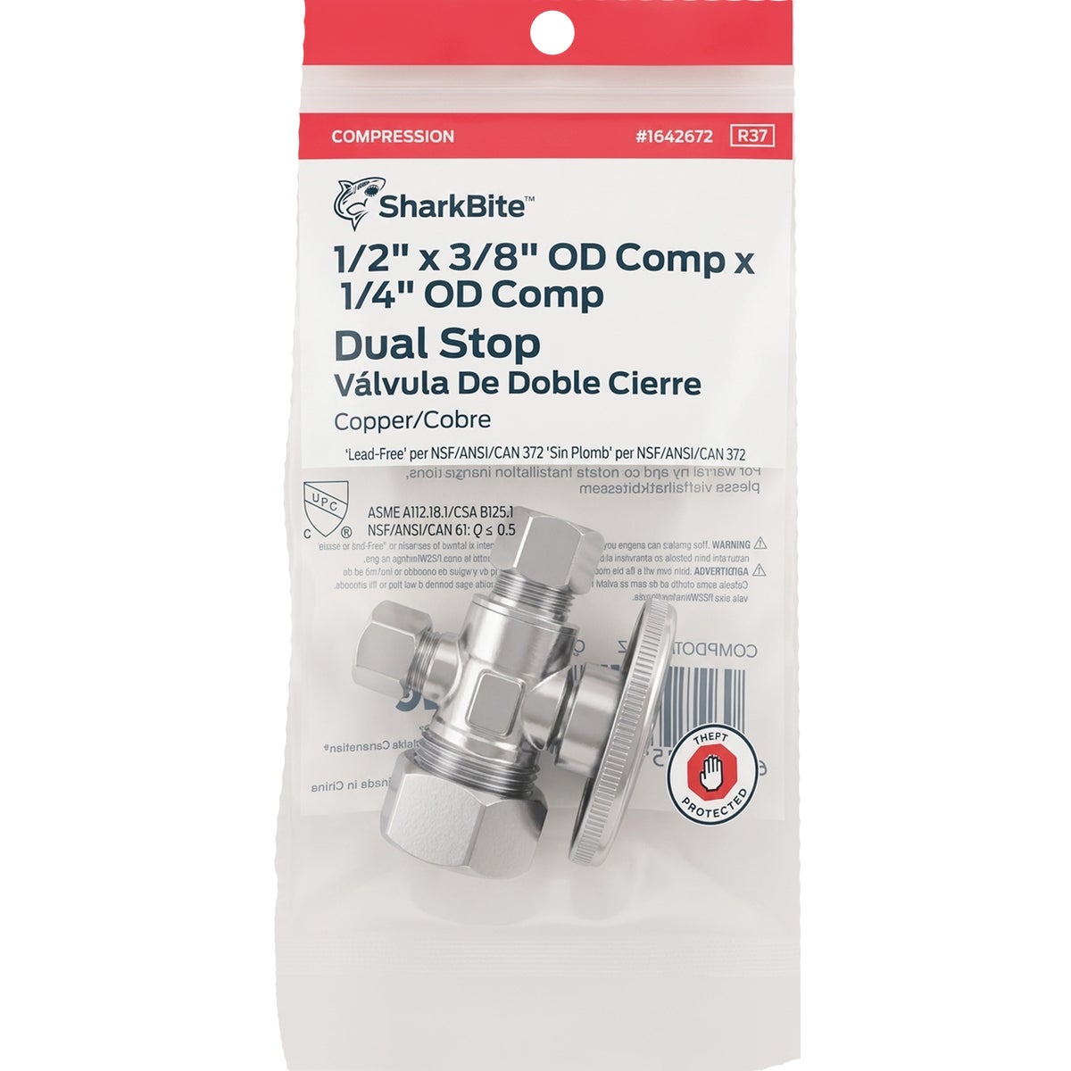 SharkBite 1/2 In.Compression x 3/8 In. OD Compression x 1/4 In. OD Compression Dual Outlet Stop Valve Image 2