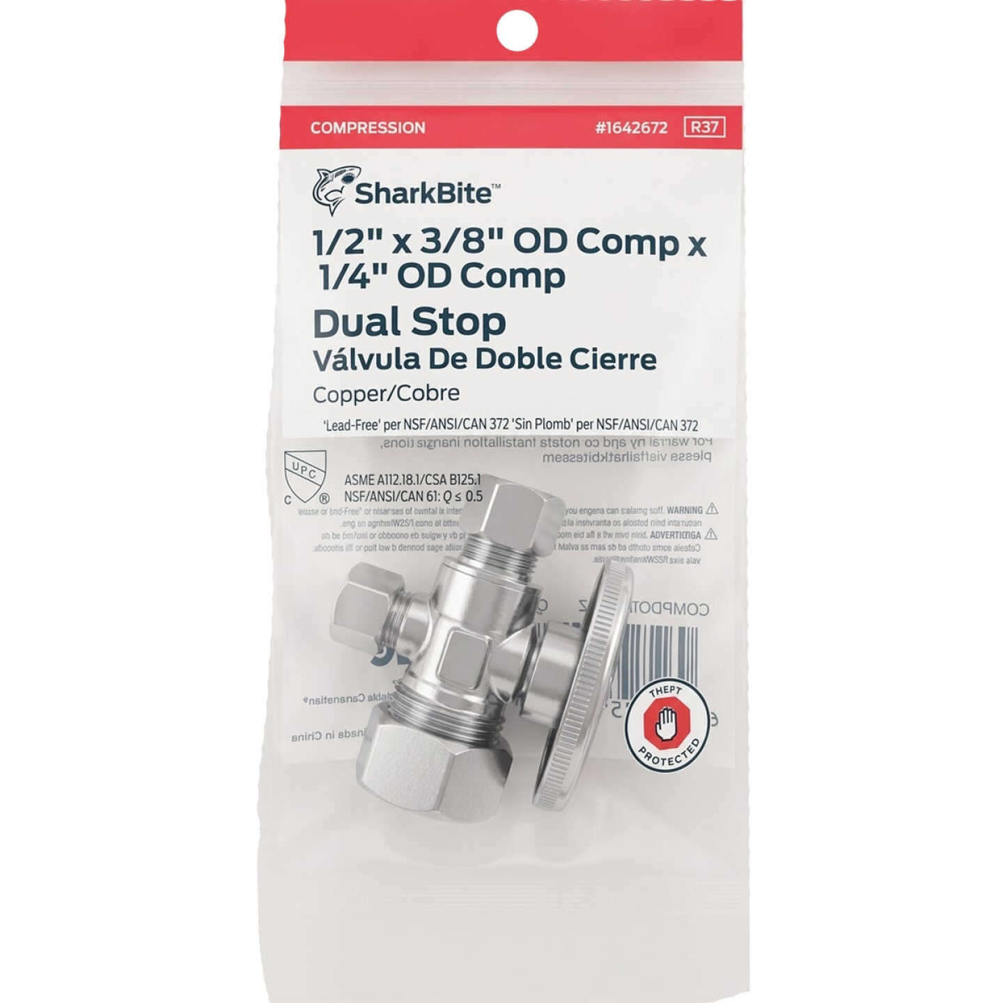SharkBite 1/2 In.Compression x 3/8 In. OD Compression x 1/4 In. OD Compression Dual Outlet Stop Valve Image 2