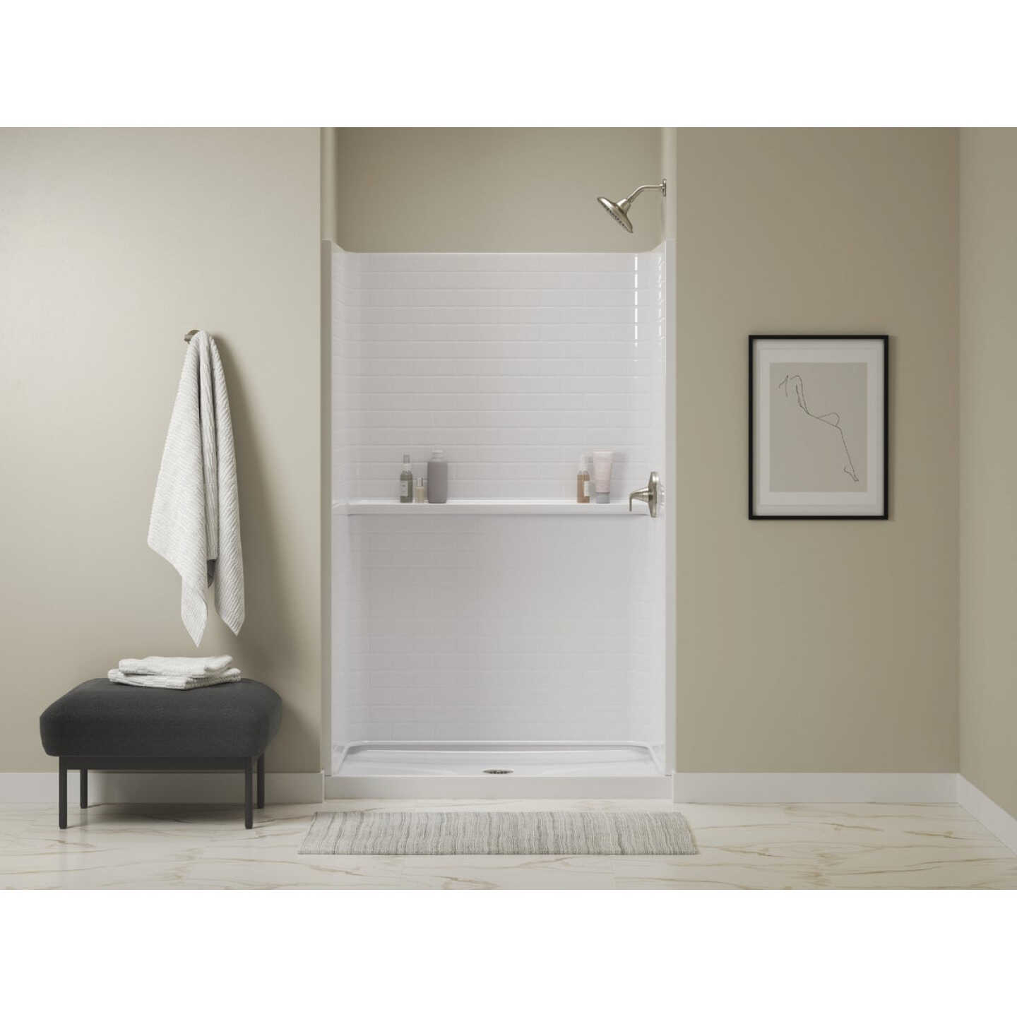 Sterling Traverse 48 In. x 72.25 In. Alcove Shower Back Wall, White Image 2