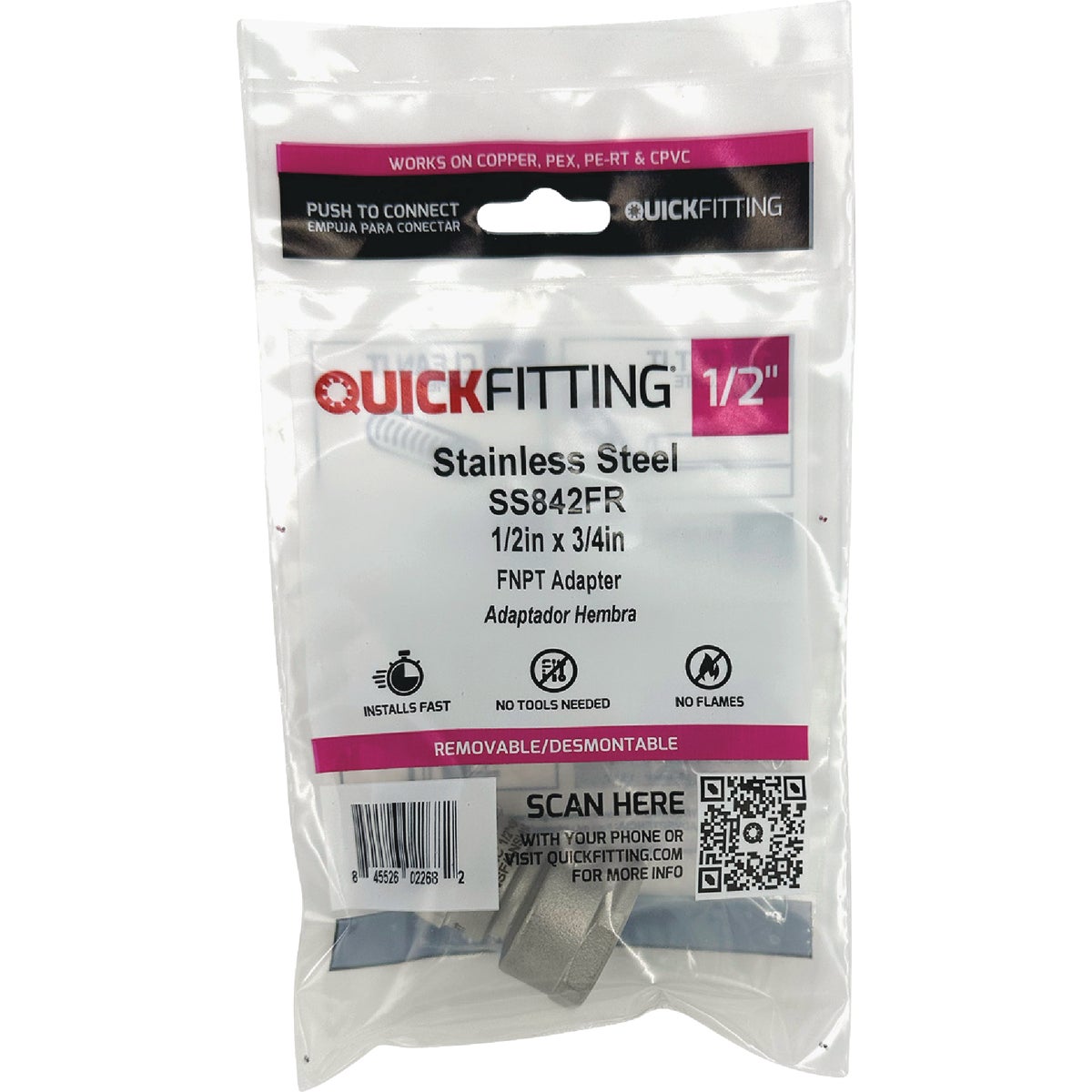 QuickFitting 1/2 In. Push-to-Connect x 3/4 In. FNPT Stainless Steel Reducing Female Adapter Image 3