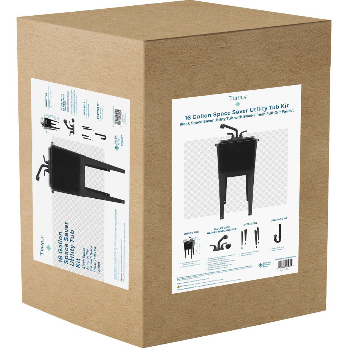 Tehila 16 Gal. Black Narrow Utility Tub Kit Image 2
