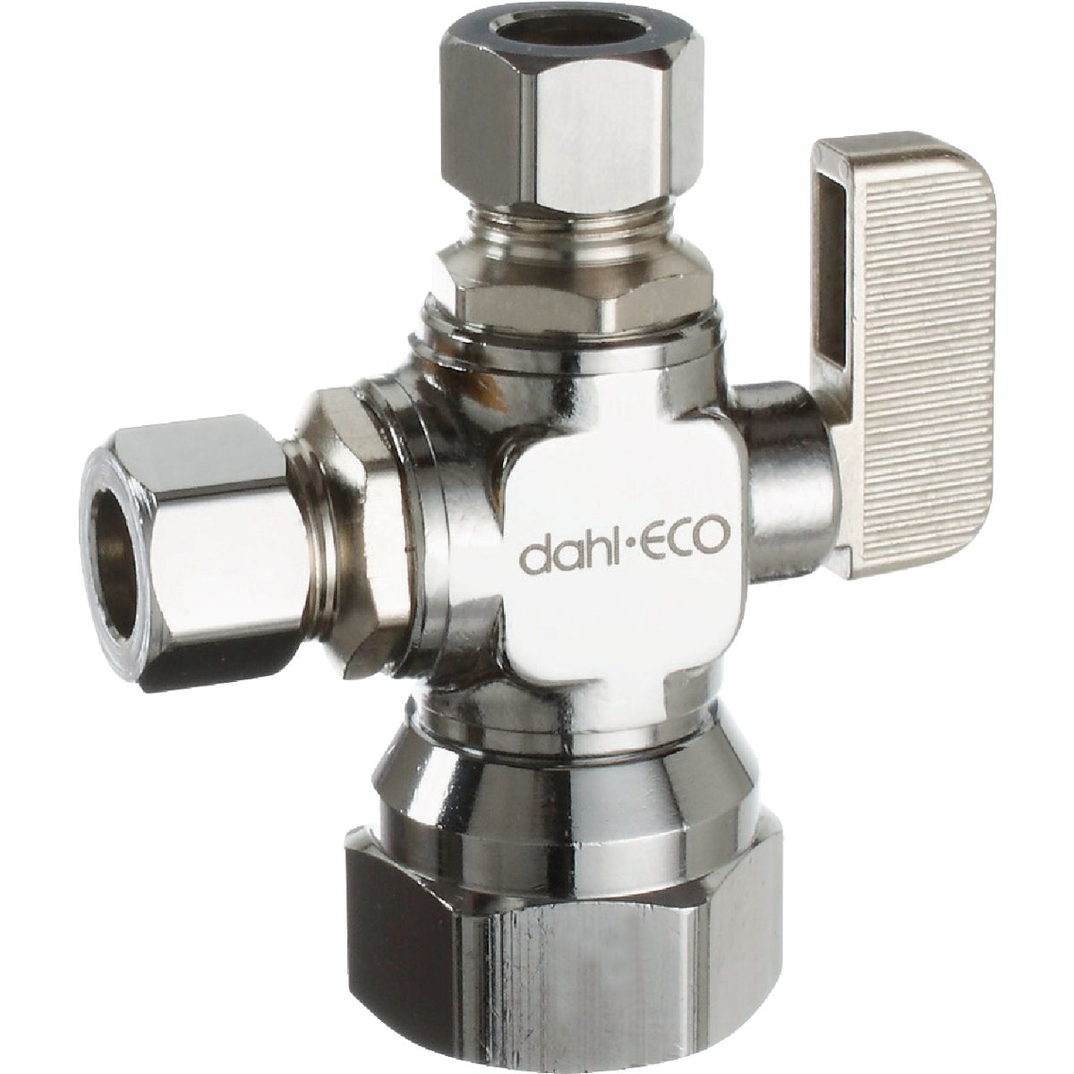 dahl 1/2 In. FIP x 3/8 In. OD Comp x 3/8 In. OD Comp Straight Plated Dual Outlet Supply Stop