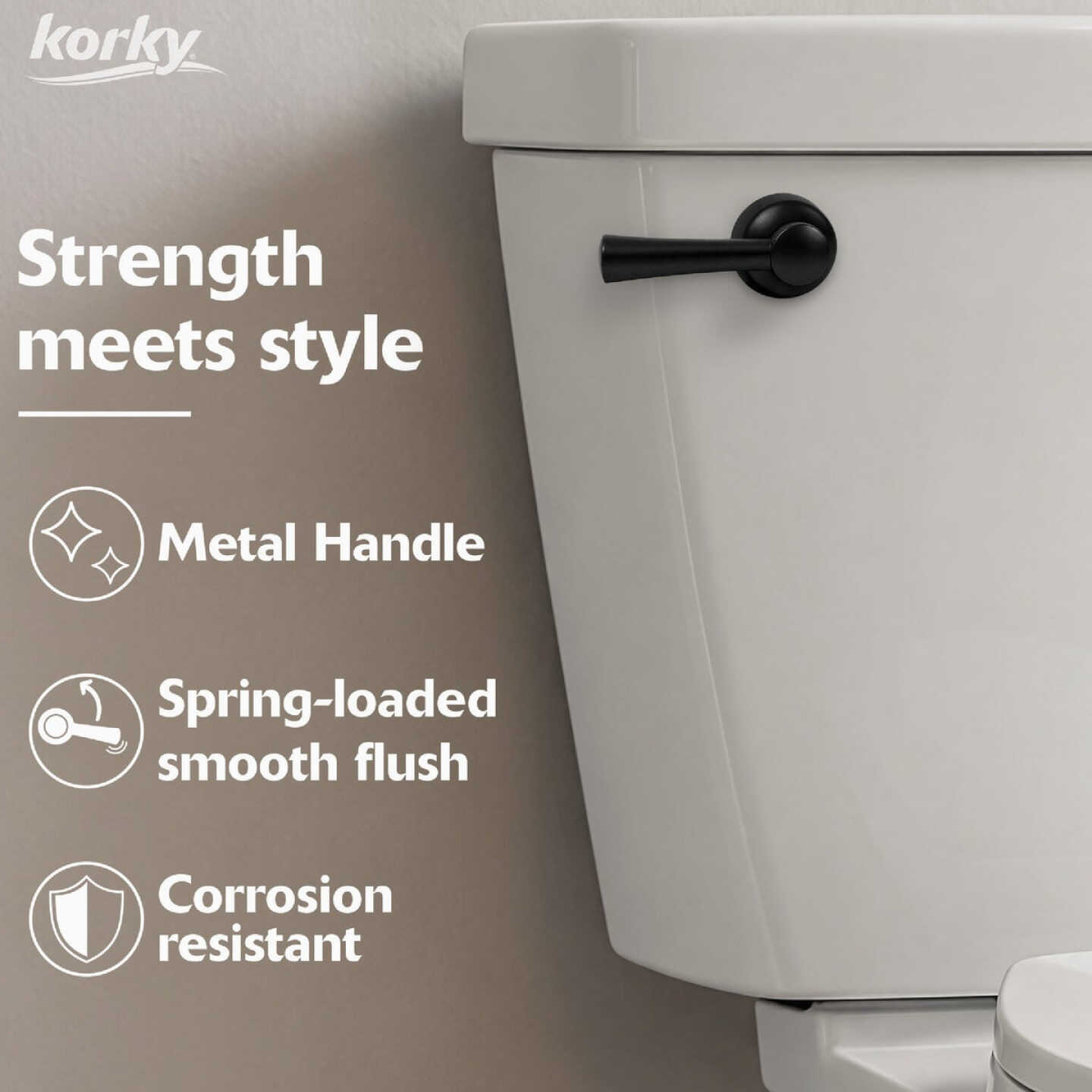 Korky StrongARM Universal Matte Black Tank Lever with Simple Handle Image 2
